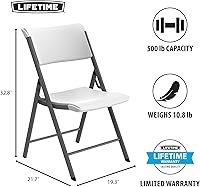 Vista 3 de LIFETIME Silla plegable con marco A, paquete de 4, granito blanco