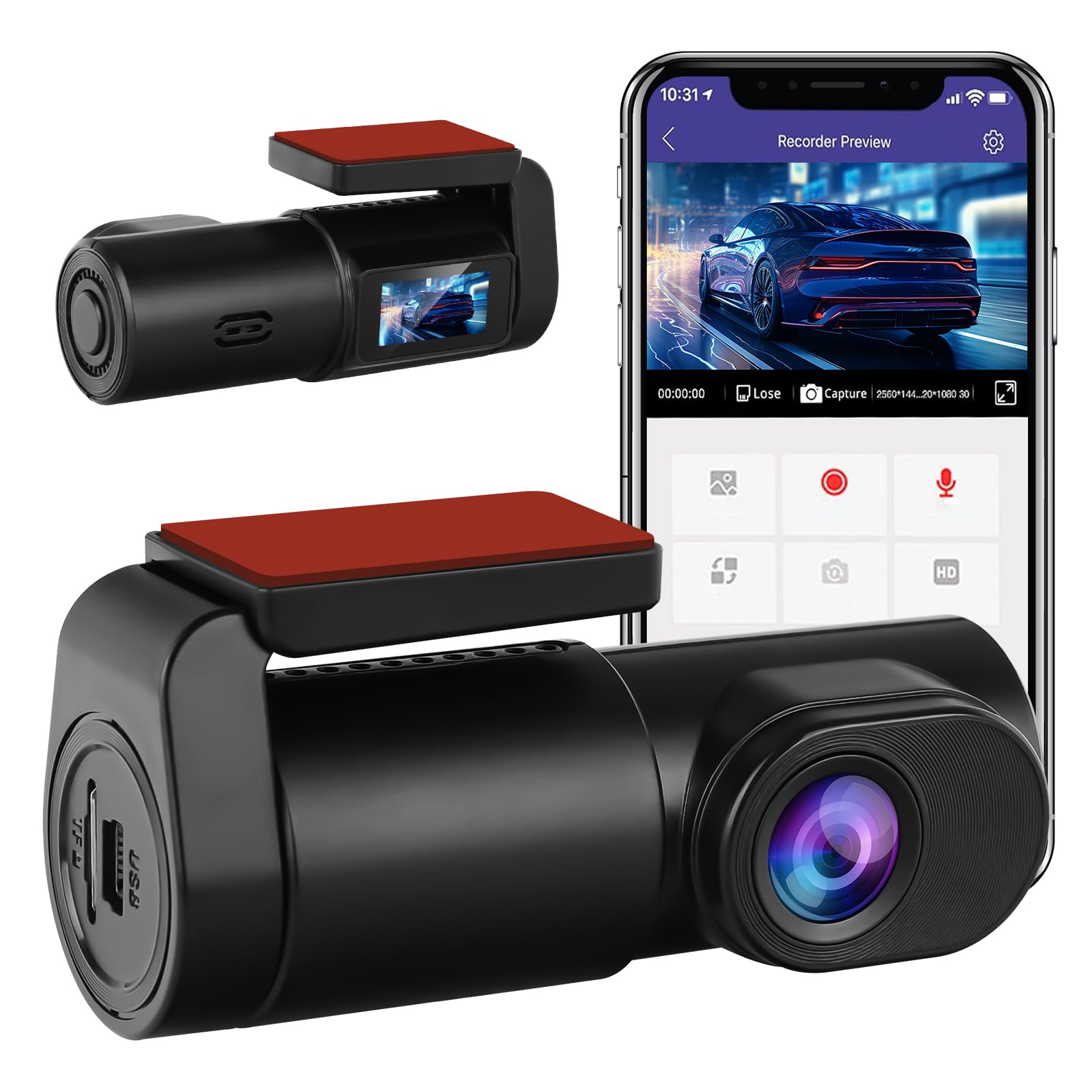 NICEWIN Dash Cam Front - 32GB SD Card Mini WiFi Dash Cam for Cars 1080P 140° Wide-Angle Super Night Vision|Loop Recording|App Control
