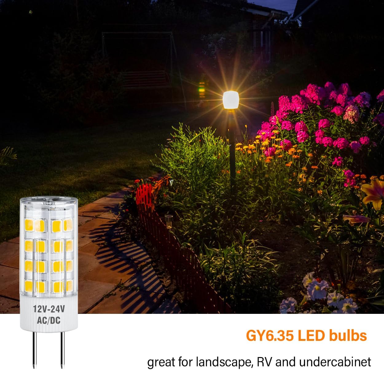 Maelsrlg GY6.35 LED Bulb, 4W(50W Equivalent), 12V-24V AC/DC, Warm White 3000K, 500 Lumens, T4 Type GY6.35 Bi-Pin Base Light Bulbs for Landscape Lighting, Pendant Light, Non-Dimmable, Pack of 5