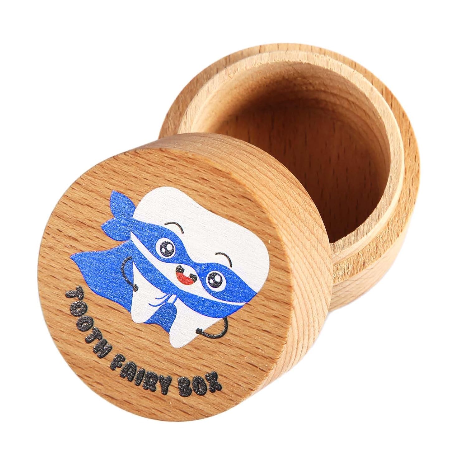 FLHRSM Tooth Fairy Tooth Holder, Tooth Fairy Gifts Box for Girls Boys, First Milk Teeth Loss Boxes, Cute Carved Wooden Box with Colored Teeth, Souvenir Dropped Tooth Keepsake Storage Encourage Present