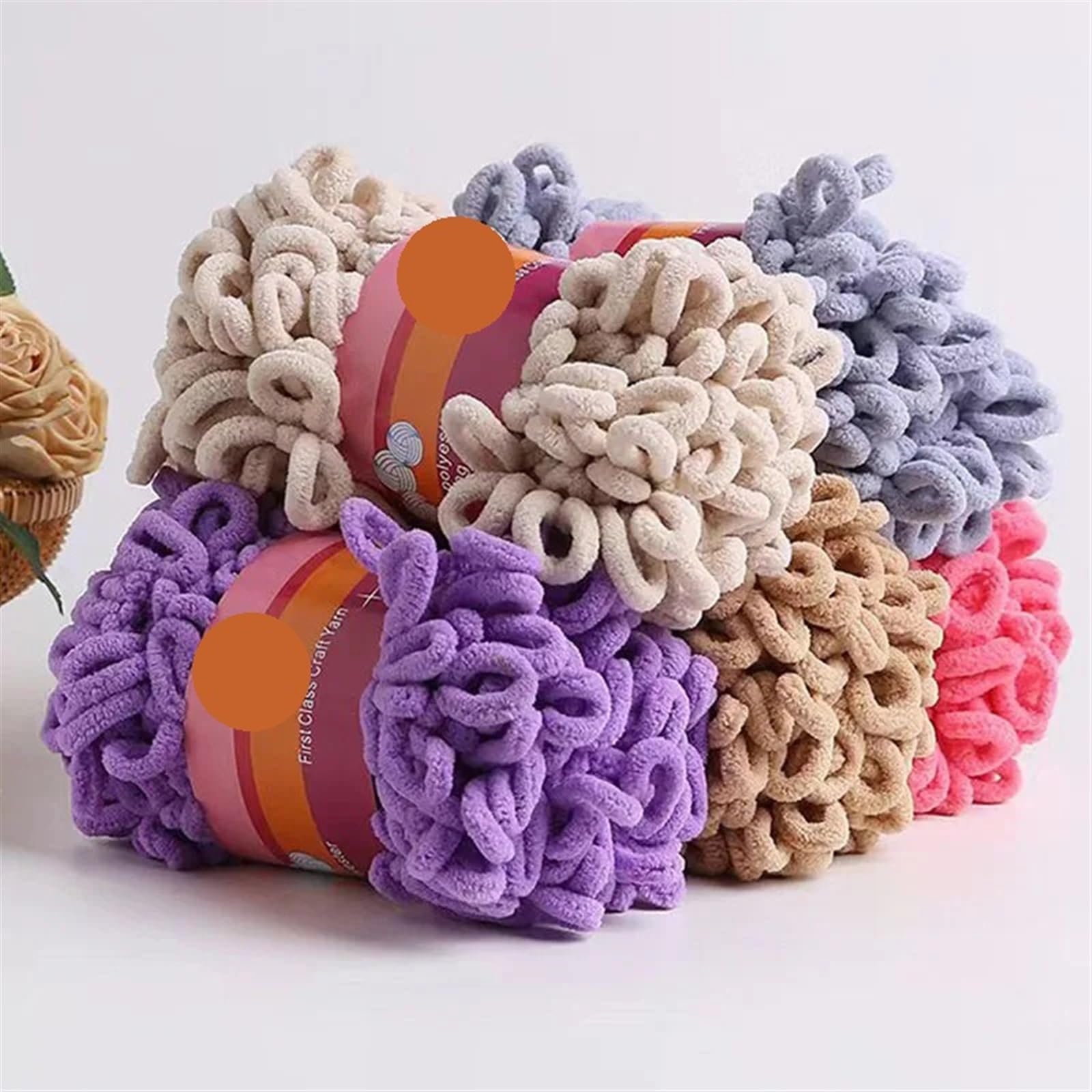 Fil de Boucle Doigt en Polyester, 2 pièces 100 g/Rouleau Boucles gonflées, Gros Fil Chenille tissé à la Main, Fils épais for Tapis Couverture au Crochet(Color s)
