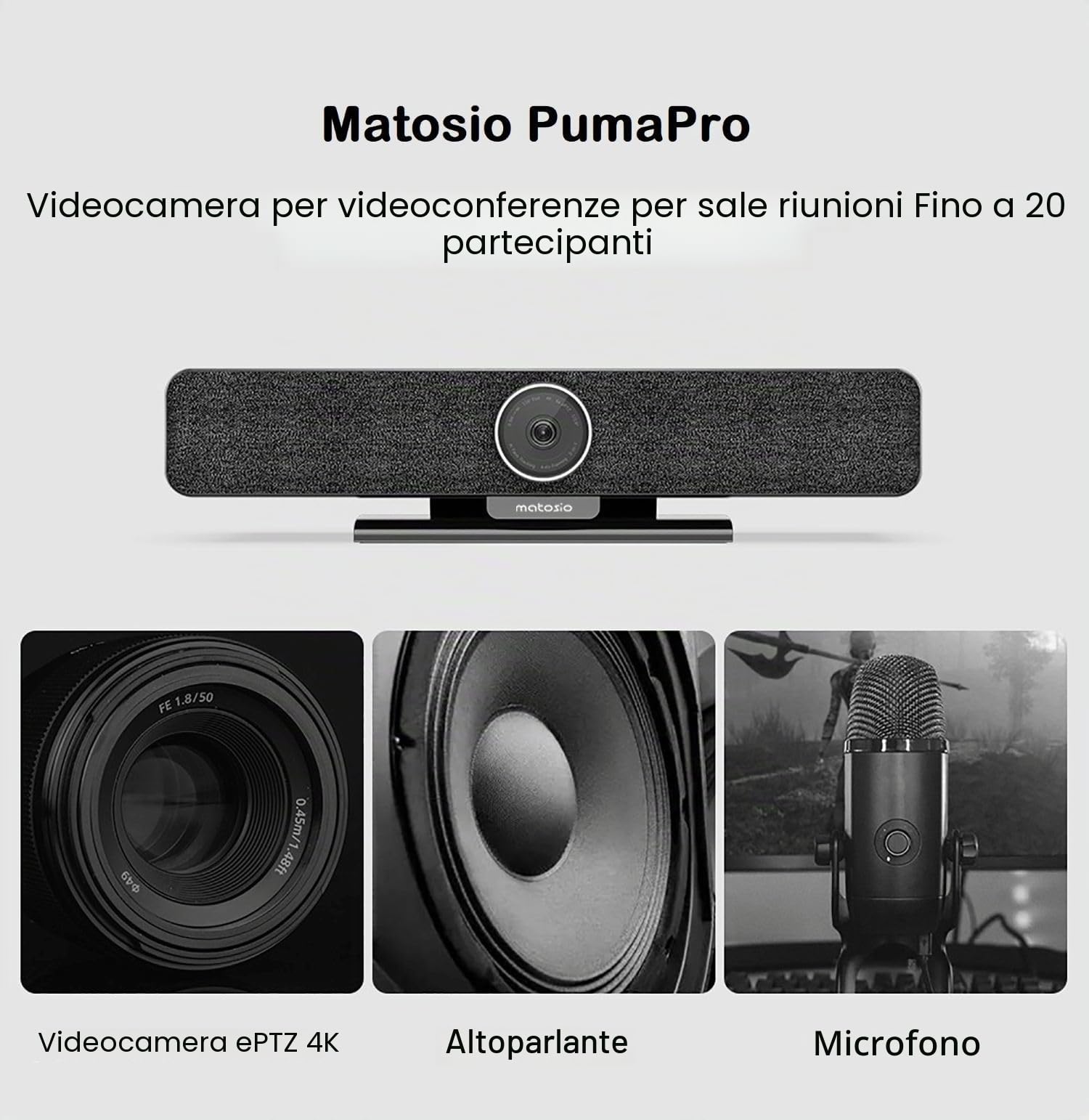 PumaPro 4K AI Face Tracking Telecamera per videoconferenza, ampio campo visivo di 120°, vivavoce e microfono per conferenza, con telecomando, per sale riunioni fino a 20 persone