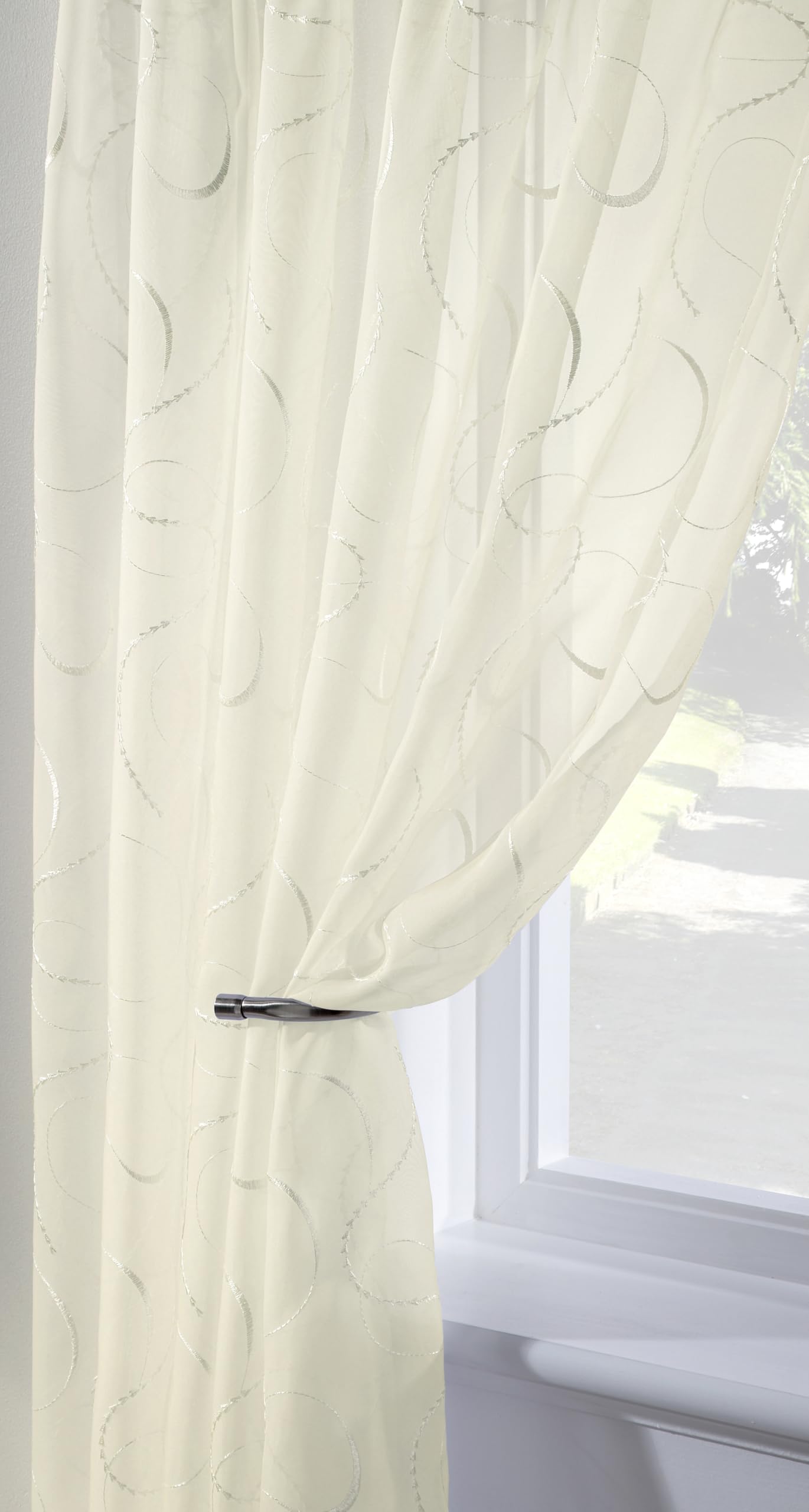 Infinity Ivory Single Embroidered Voile Net Curtain Sheer Panels Slot Top Heading (Ivory 150cm Wide x 137cm (54") Drop)
