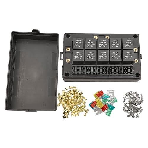 Caja de relé de fusibles universal, 15 ranuras ATC ATO portafusibles y panel de relé de 10 ranuras para relés de 4 o 5 pines, caja de enchufe de