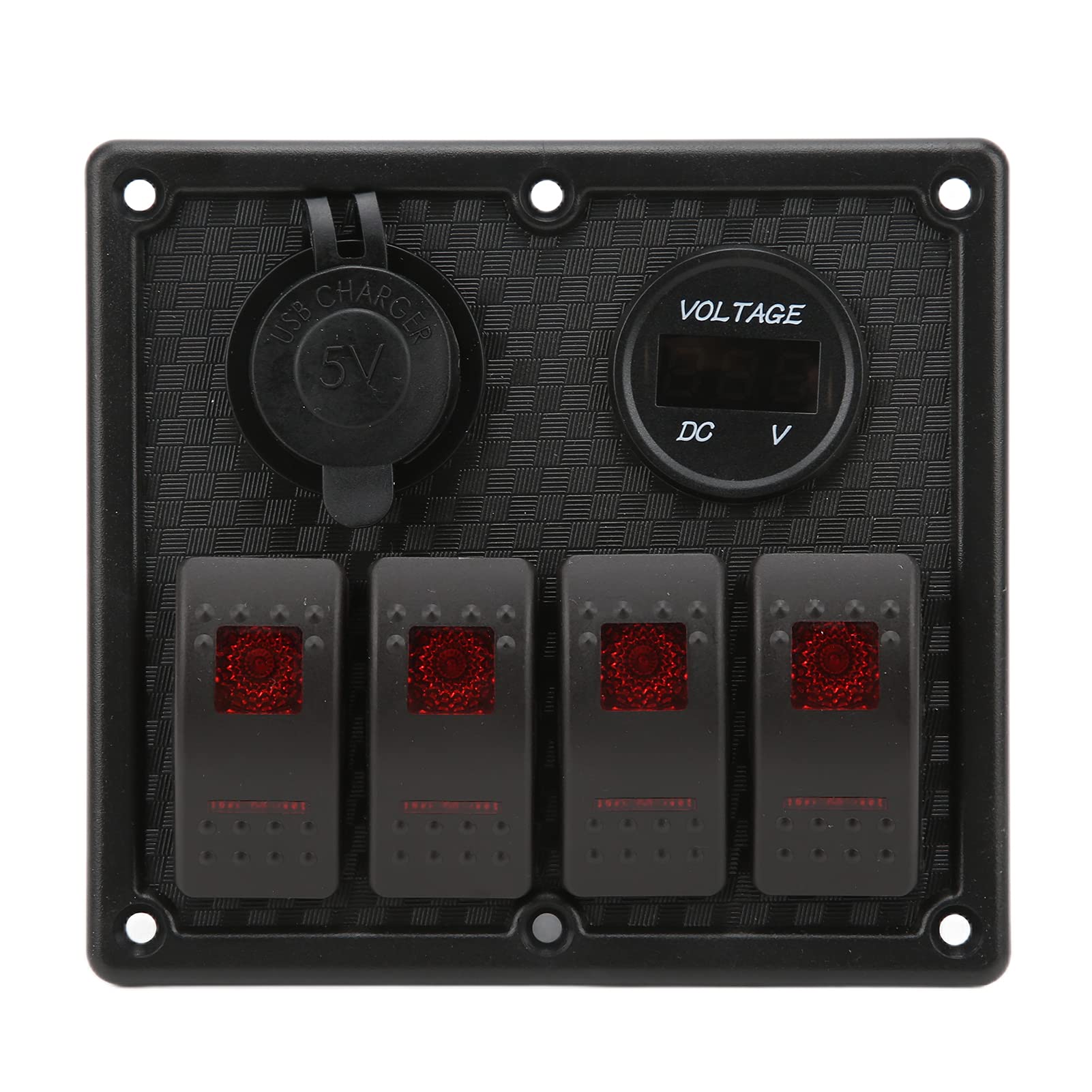 4-krotny Panel Przełączników Kołyskowych z Woltomierzem i Podwójnym ładowaniem USB Uniwersalny Panel Sterowania do Samochodów, łodzi i Pojazdów Kempingowych 5-pinowy Przełączników z