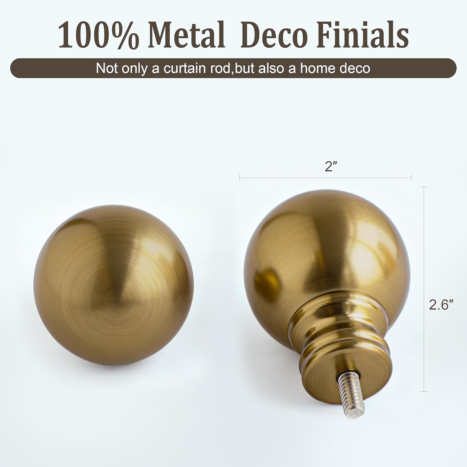 Warm Gold Curtain Rods for Windows Small 28 to 48 Inch 1" Diameter Short Adjustable Heavy Duty Antique Brass Metal Decorative with Finials Vintage Brushed Bronze for Living Room Bedroom Kitchen