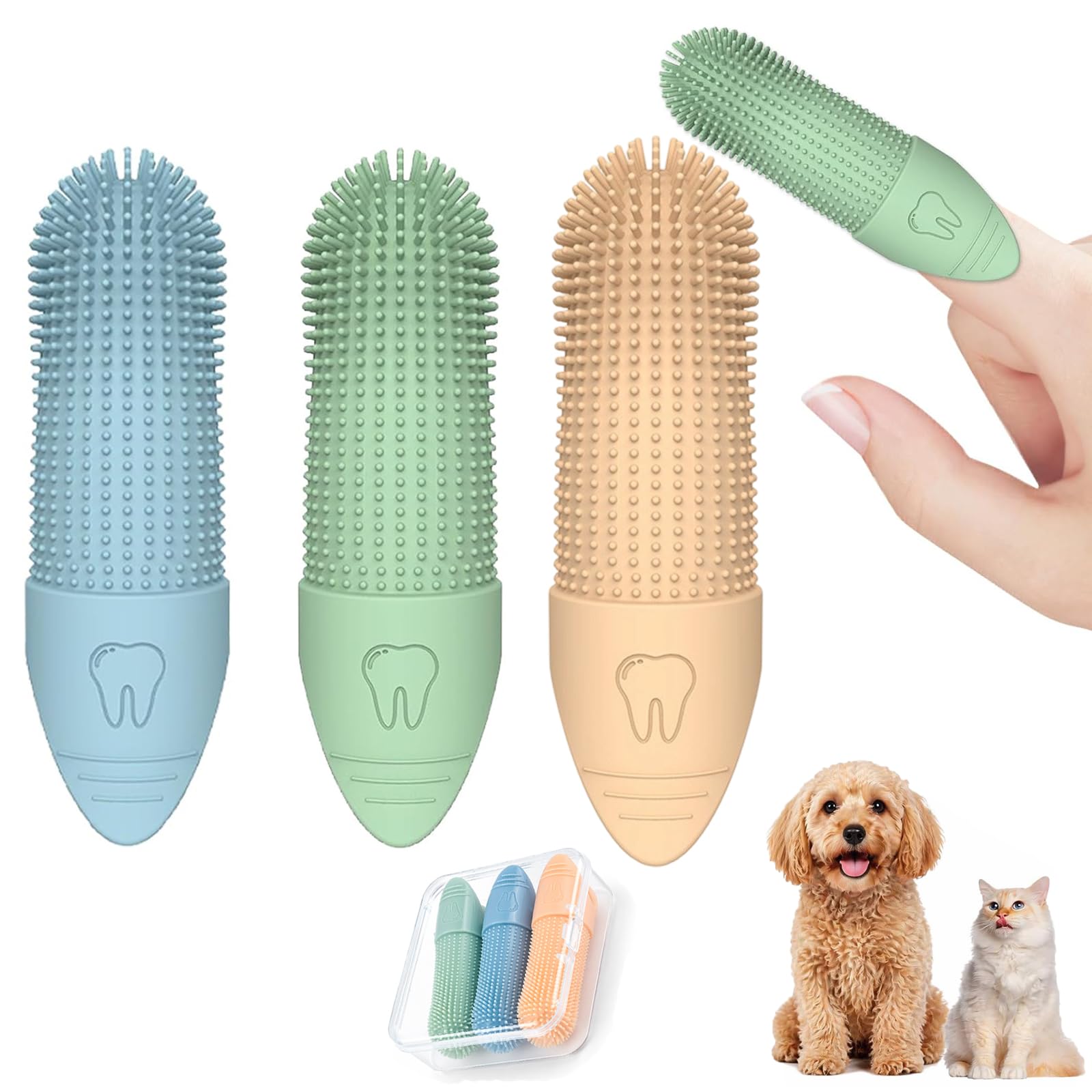 3Pcs Dog &Cat Toothbrush 360° Soft Silicone Finger Toothbrush Set