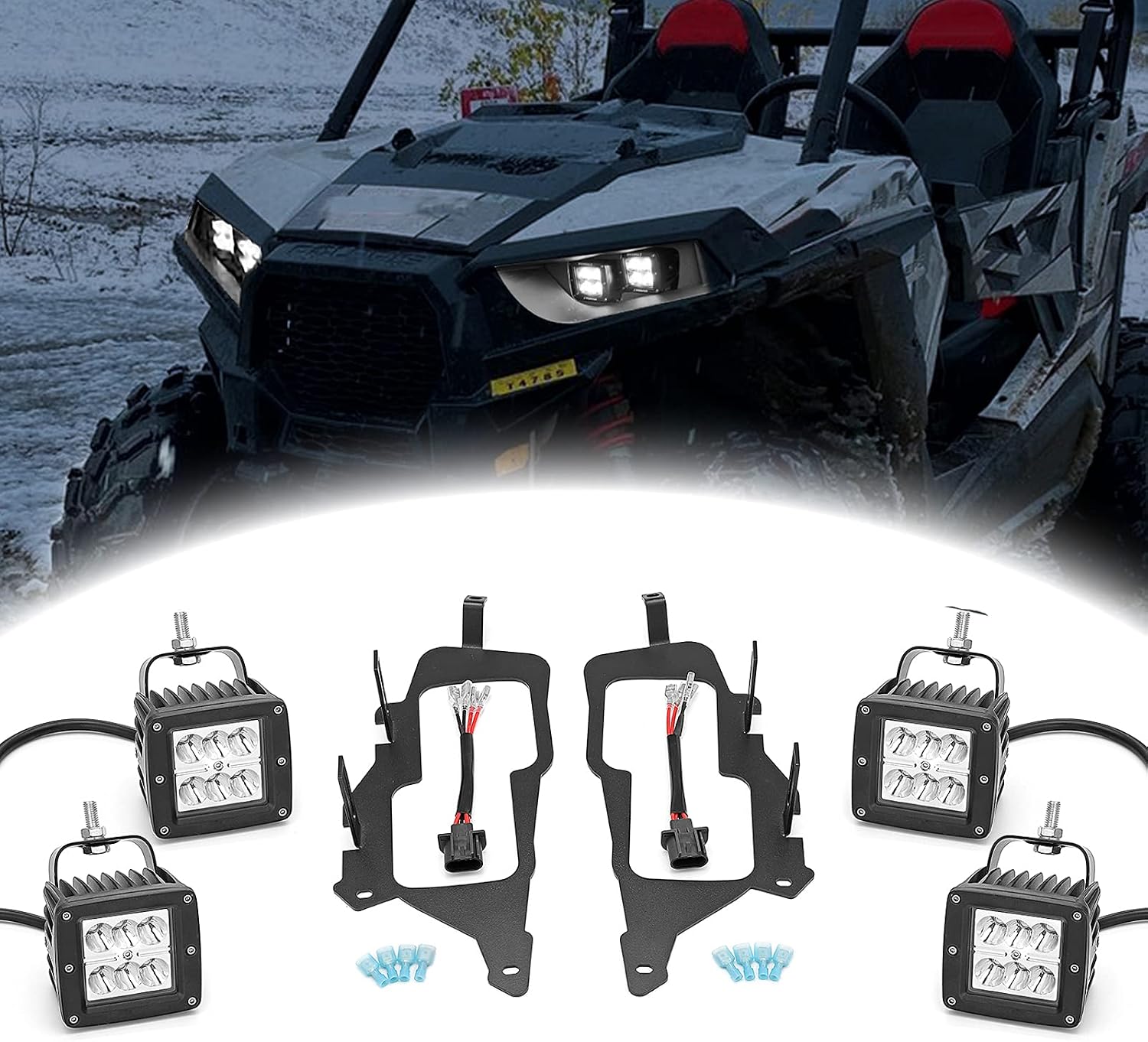 Dasen Headlight Fog Light Mount Brackets 4x 24W LED Work Headlights Compatible with 2014-2022 Polaris RZR 900 1000 & TURBO RI