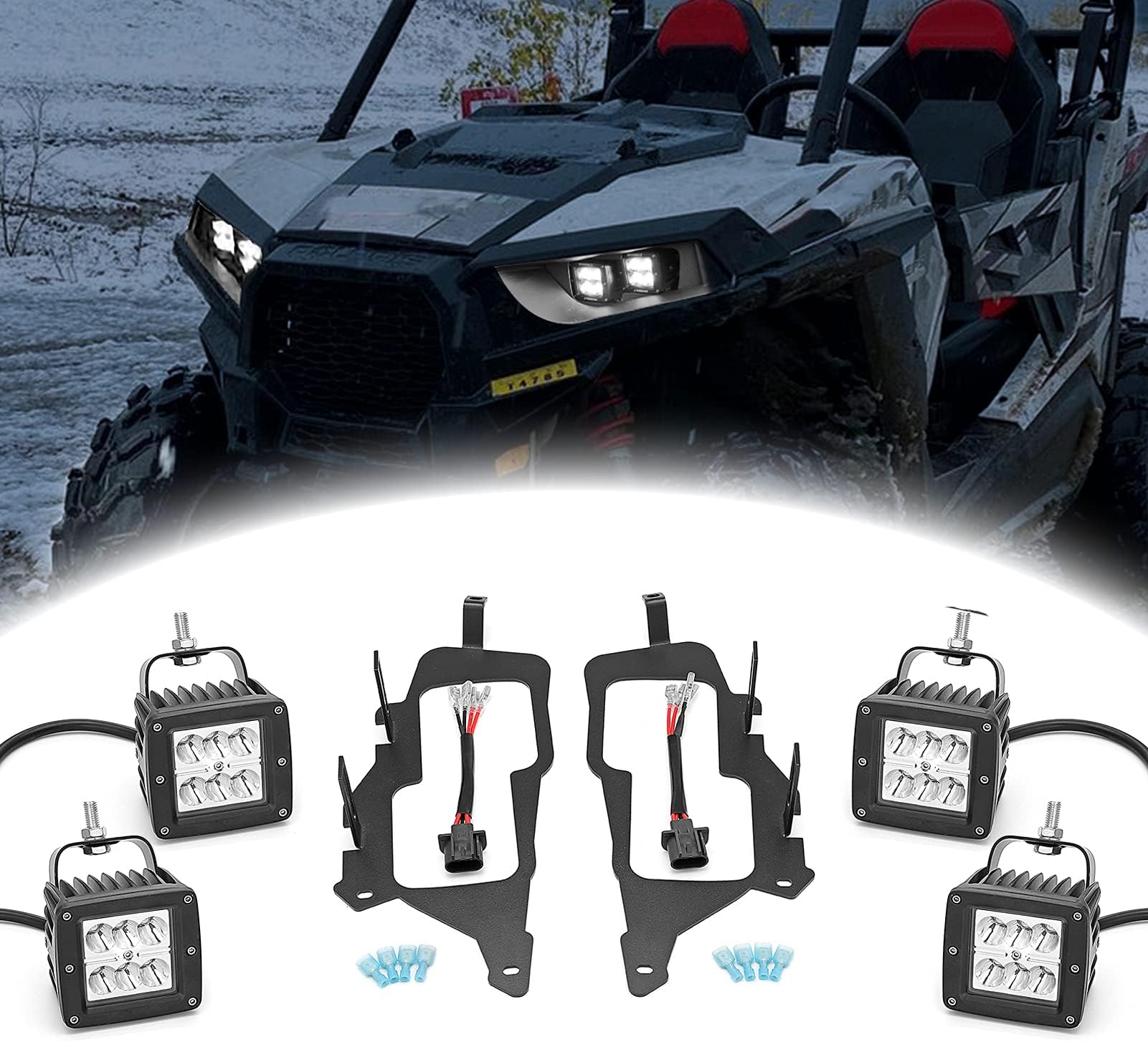 Headlight Fog Light Mount Brackets -Dasen 4X 24W LED Work Headlights Compatible with 2014-2022 Polaris RZR 900 1000 & Turbo RI