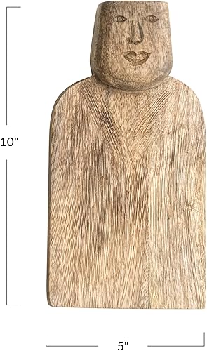 Miniatura 4 de Creative Co-Op Cortadora compacta de madera de mango tallada a mano, diseño de mango y acabado peinado, queso natural y tabla de cortar