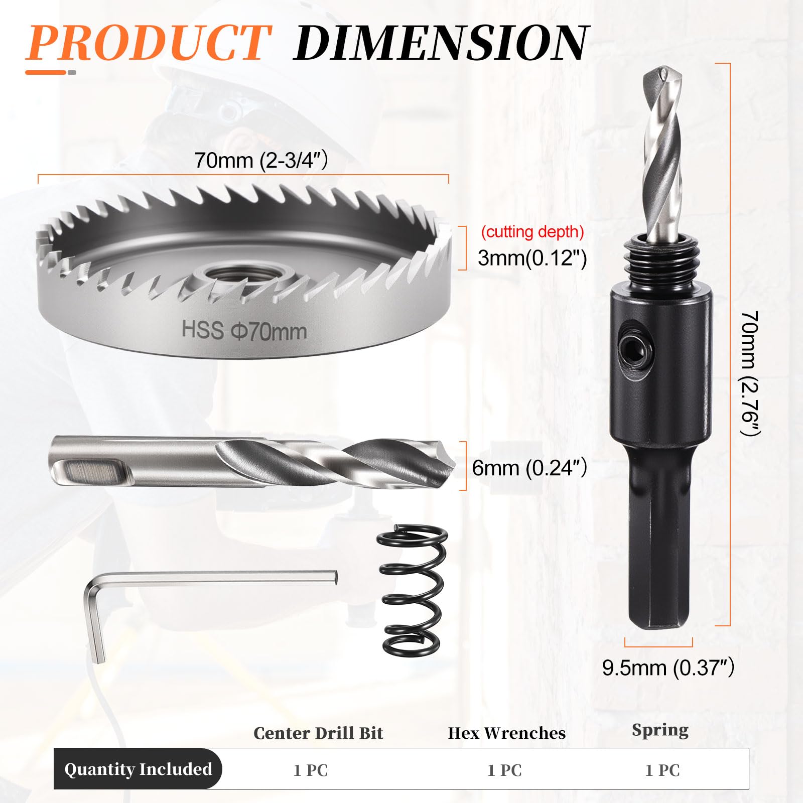 METALLIXITY Hole Saw 70mm (2-3/4"), 4241 High Speed Steel Hole Cutter with Center Drill Bit - Image 2