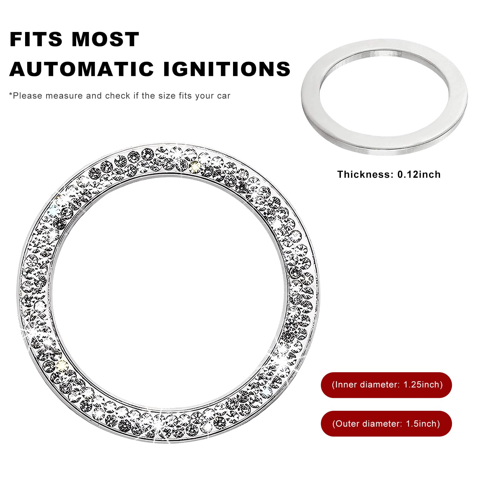 Car Bling Engine Start Ring Decals, Crystal Rhinestone Push Start Button Decorative Ring, Universal Sparkling Key Ignition Knob Cover for Women Girls, Car Accessories (White) - 3