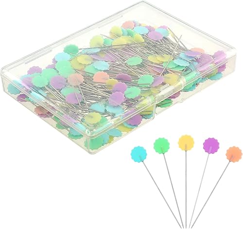 Miniatura 1 de 200 alfileres rectos para coser con cabezas de flores de colores, alfileres de cabeza recta, alfileres de cabeza plana, nociones de costura para