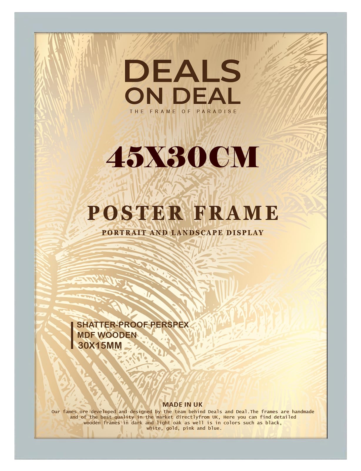 DEALS ON DEAL® Modern Large Poster Frame 30x45cm Mdf Wooden Picture Frames 45cm x 30cm for Jigsaw Puzzles/Shatter-Proof Front Vertical/Horizontal Mounting For Home & Office Décor-Grey