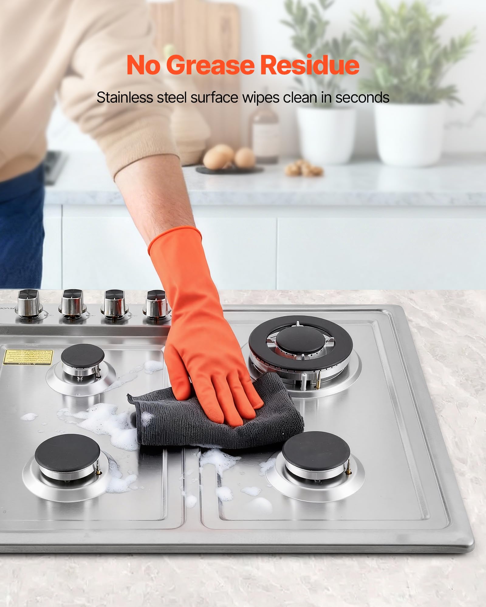 VEVOR 24 inch Gas Cooktop 4 Burners Gas Stove Top, Max 27000BTU Built-in Stainless Steel Stove Top LPG/NG Convertible Dual Fuel Cooktop Stoves with Thermocouple Protection for Kitchen Apartment Rvs 24 inch 4 Burners - 4