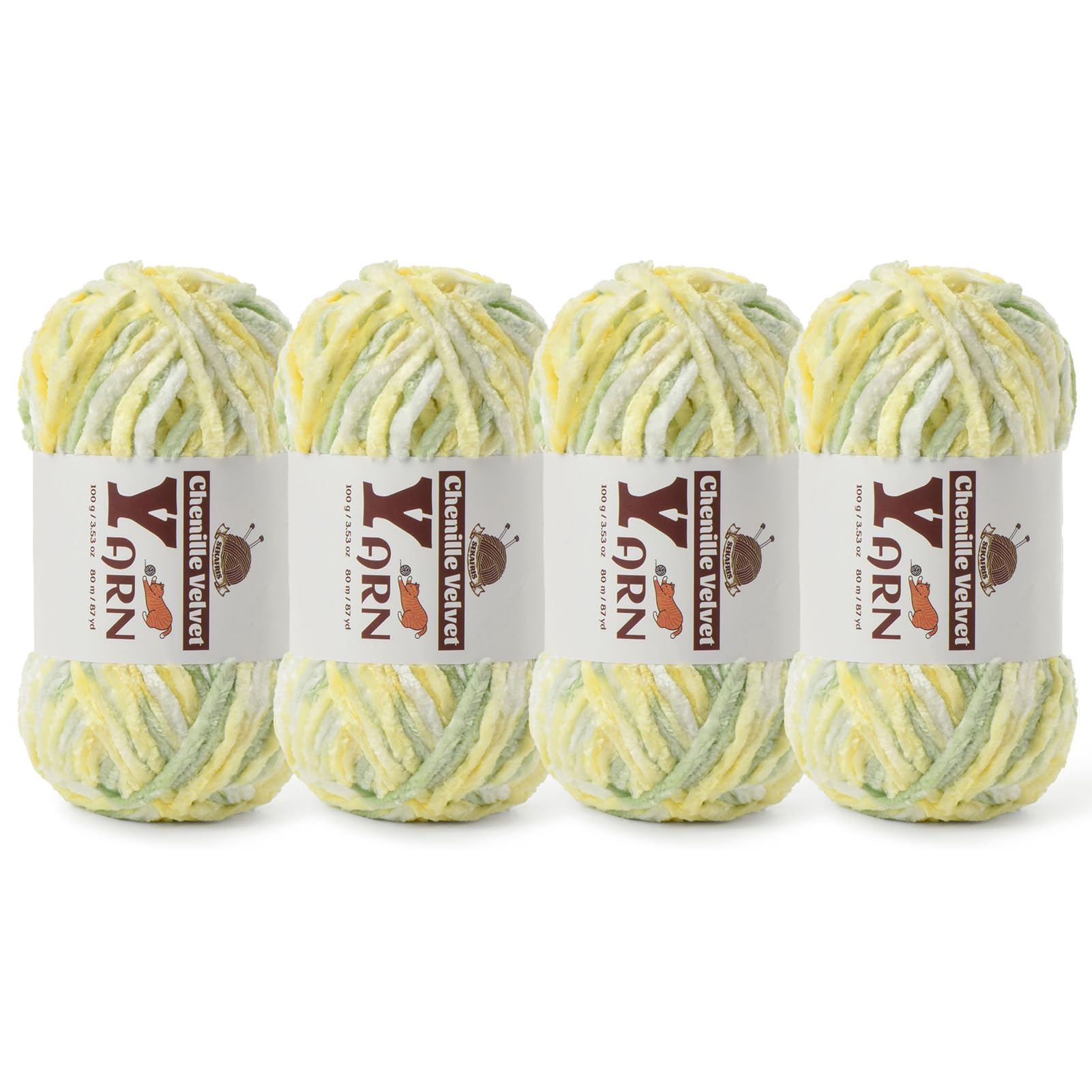 Chenille Crochet Greenish Yellow Yarn 4 Pack