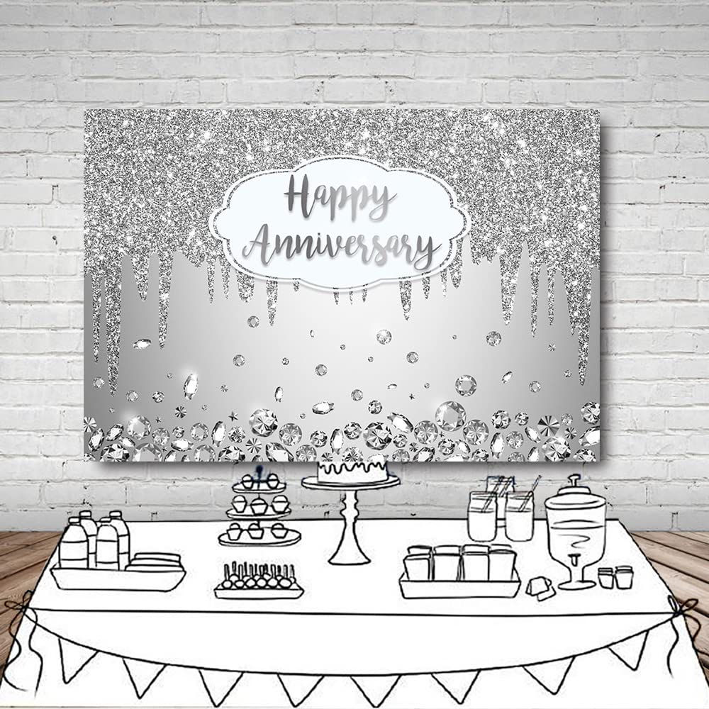 AIBIIN Telón de fondo de 2,4 x 1,8 m con cristales de purpurina plateados, fondo de fotografía para felicitaciones a bodas, aniversarios, fiestas, carteles para fotos