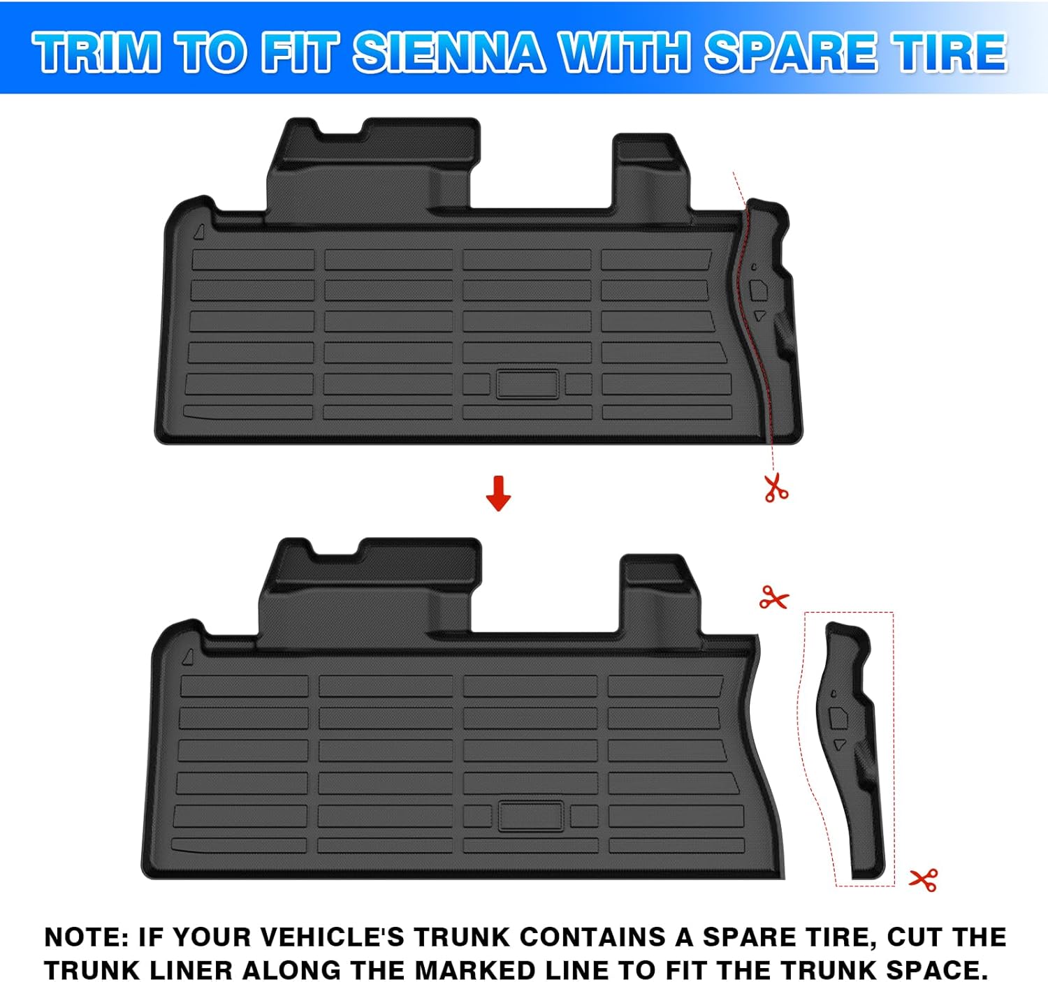 Sienna Cargo Liner - Trunk Mat for Toyota Sienna 2021-2026, All Weather Cargo Mat for Sienna Accessories, Heavy Duty Car Mats, Car Accessories