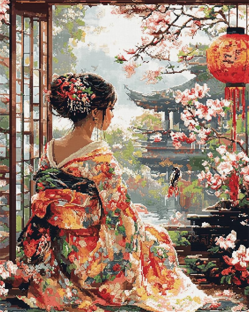 Henypt Diy Perlen Zum Sticken Fantasie-Frau Im Kimono Perlenstickerei Kit Basteln Perlenstickerei Kit Diy Perlenarbeit Bastelset Für Anfänger