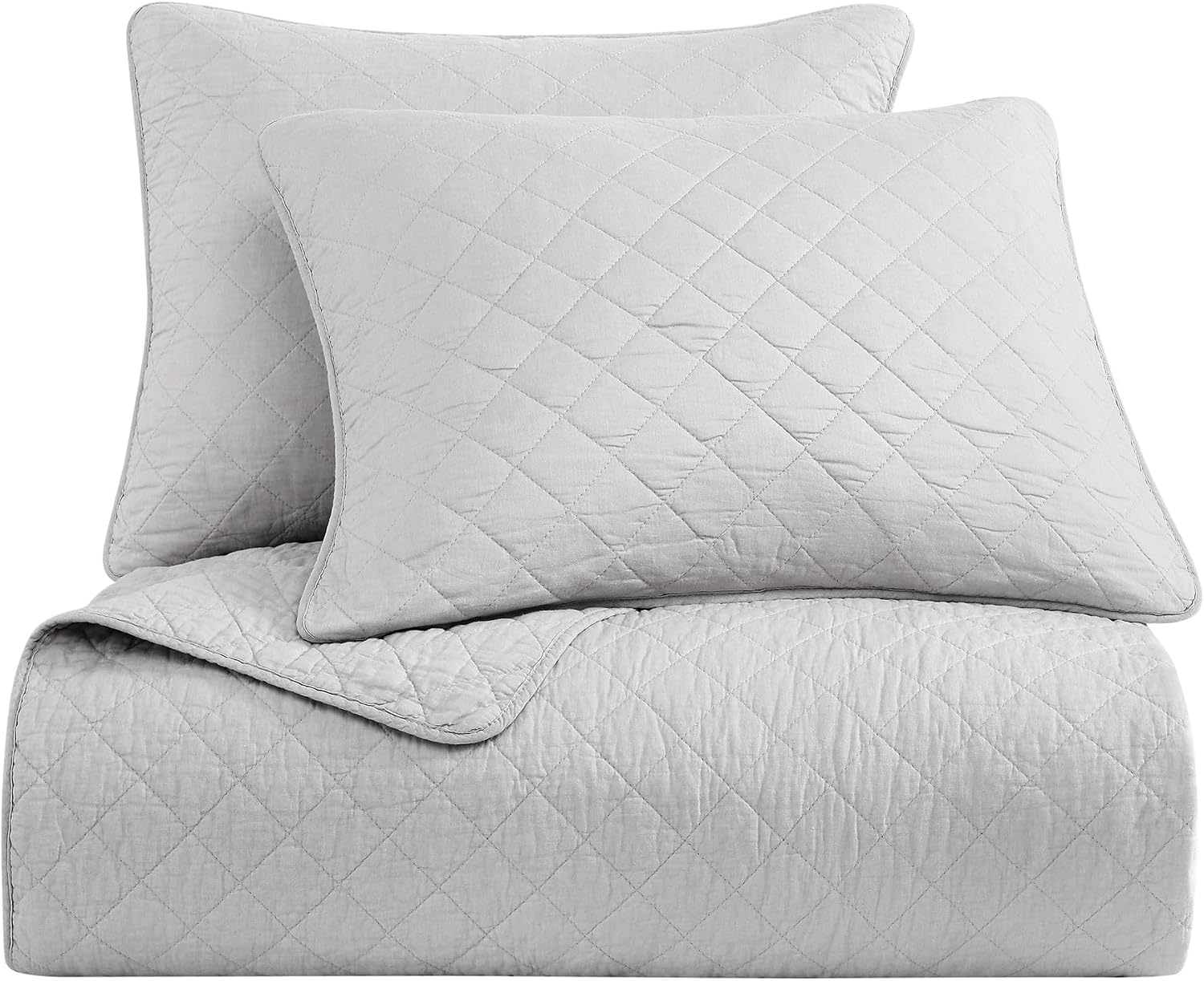 Indigo Hill by HiEnd Accents Cotton Comfort Shabby Chic Bedding, 3 Piece Full Queen Quilt Set, Gray Solid Color Cotton Quilt, Cozy Gauze Blanket, Classic Casual Lightweight Quilt with Pillow Shams