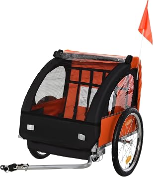 Aosom 2 Seat Child Bike Trailer for Kids 5 Point Safety Harnesses