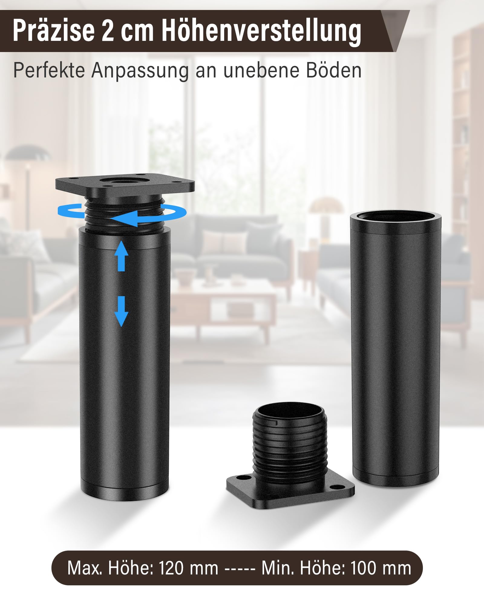 Kit Piedi Di Livellamento Per Armadi Audio Video AERZETIX: 4X PIEDINI Per Mobili In Metallo Livellatore Regolabili Piedi Regolabili Per Mobili - Foto 5