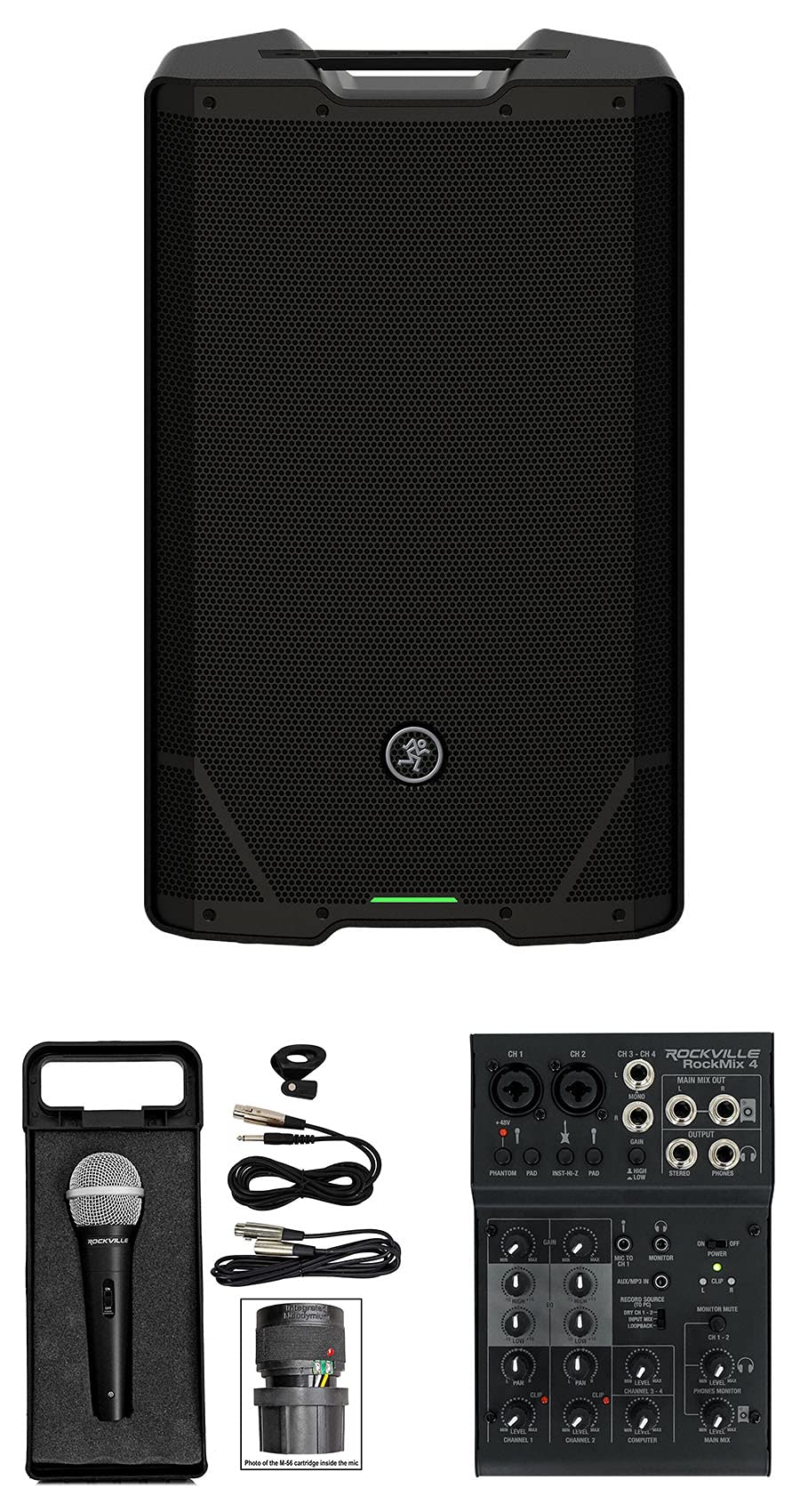 Audiosavings Bundle: Mackie SRT215 15 Powered Active PA Speaker Bundle with Rockville RCM03 Pro Studio Recording Microphone & (2) Rockville ROCKMIX 4 Female to Male XLR Mic Cable (4 Items)