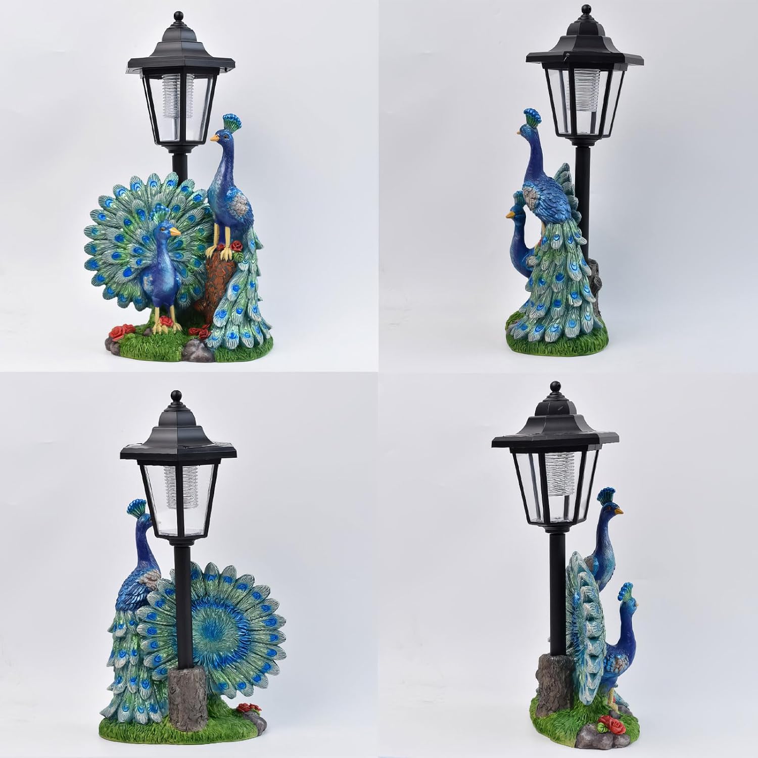 Solar Peacock Statue for Outdoor Garden Decor, 14.2 Inch Outside Peacock Ornaments with Lantern for Garden, Balcony, Patio, Yard, Lawn -Birthday Gifts for Women Grandparents