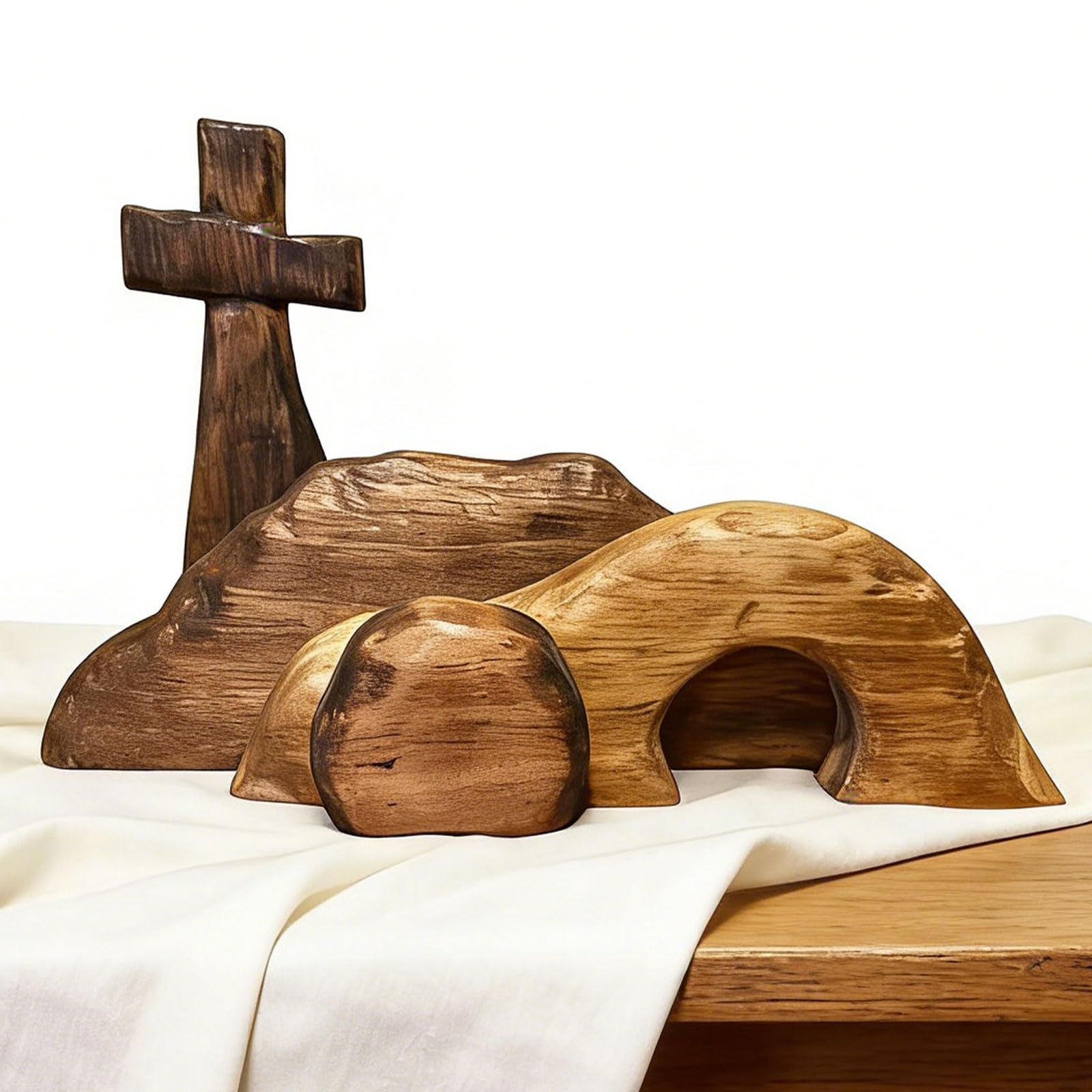 GGXDH Osterkrippe Holz Osterszene Dekoration, Handgefertigte Jesus Krippe Holzkreuz Osterfigur Auferstehungs Szenen Set, Ostern Jesus Schild Etagere Tablett Dekorationen für Zuhause Tischplatte Büro