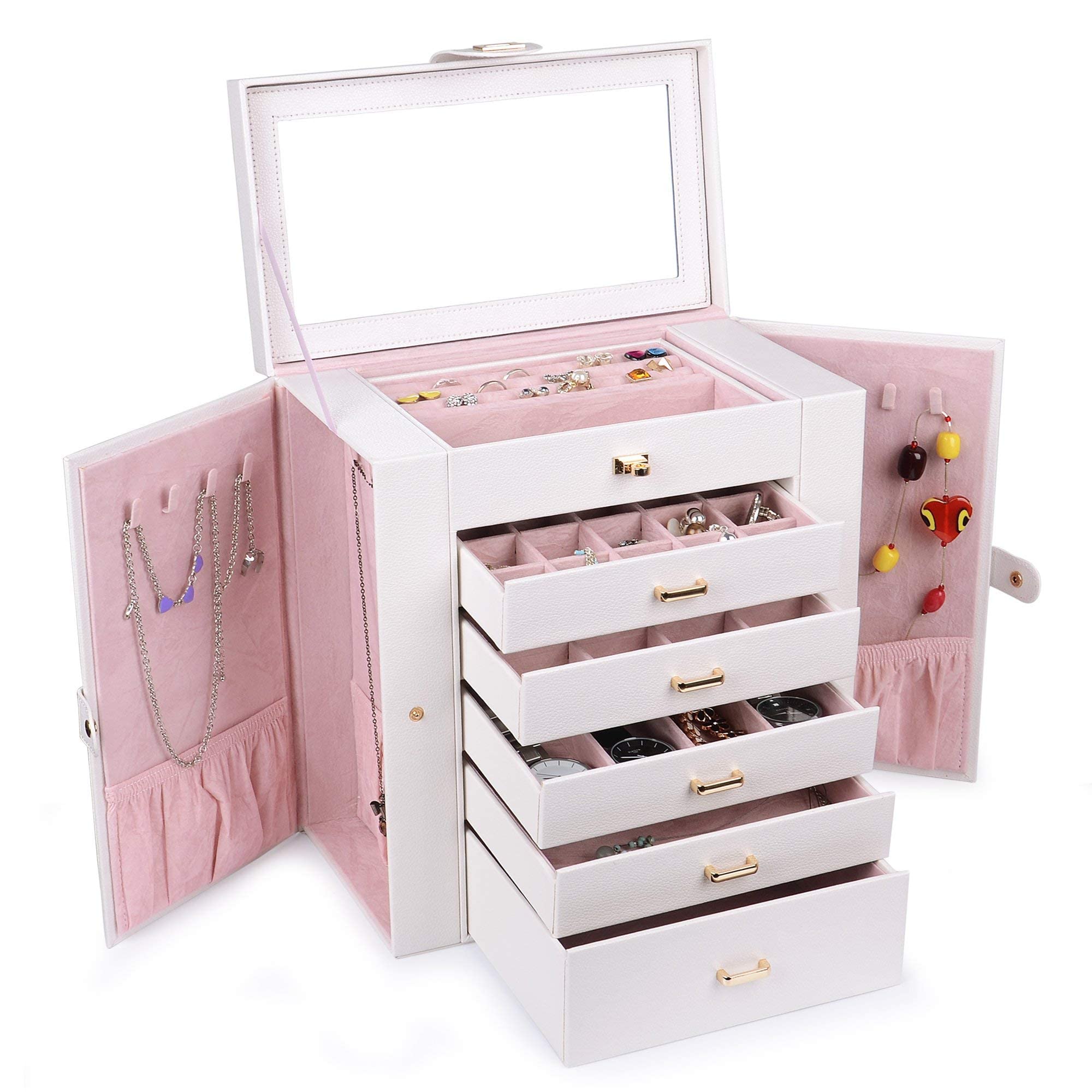 Jewelry Box Jewellery Organizer Large Capacity Jewelry Storage Rings With Clear Glass Board Partition Storage Organizer Necklace E