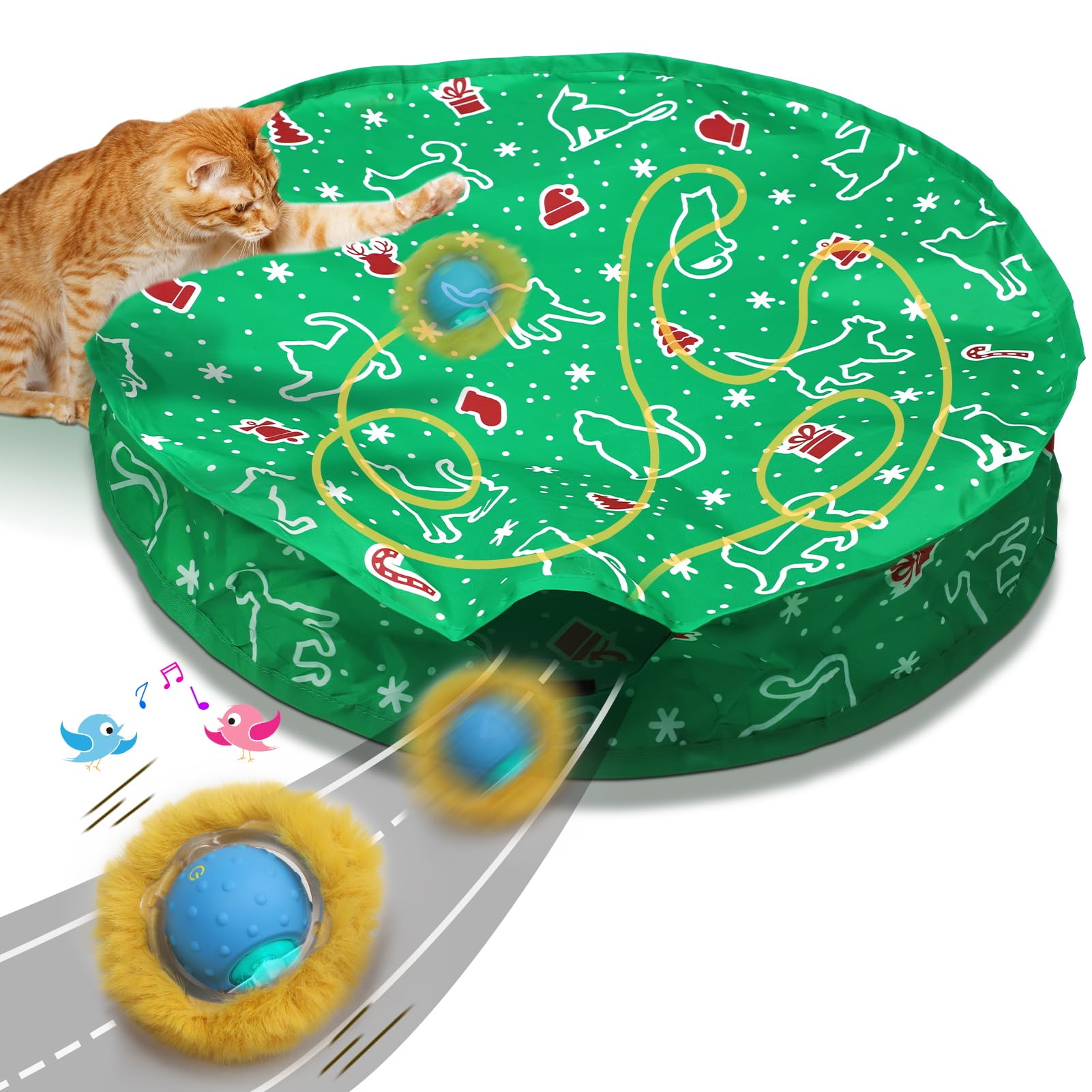 Interactive Cat Toys Ball Fast Rolling in Pocket, Motion Activate Chirping Cat Ball Christmas Cat Toys 2025 Cat's Gift