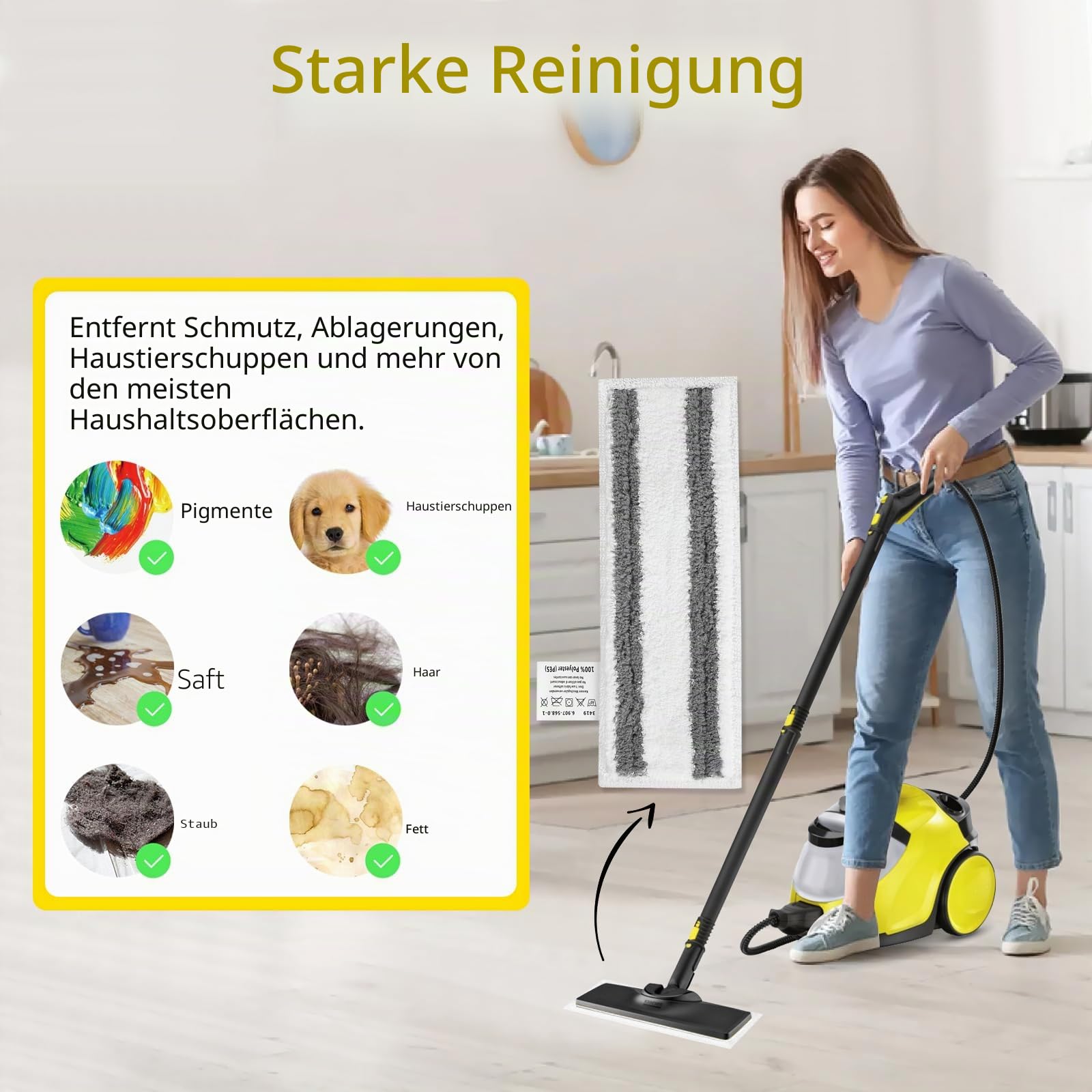 Gudotra Reinigungstücher für Dampfreiniger Kärcher Easyfix SC2 SC3 SC4 SC5, Mikrofasertücher für Kärcher Easyfix SC Serie (grauer Streifen, 4 Stück)