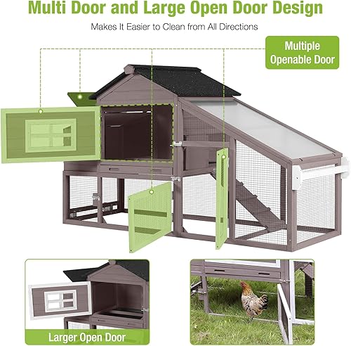 Miniatura 3 de GUTINNEEN Gallinero móvil de gallinero sobre rueda, conejera para 2-4 pollos de 67 pulgadas (soplado)