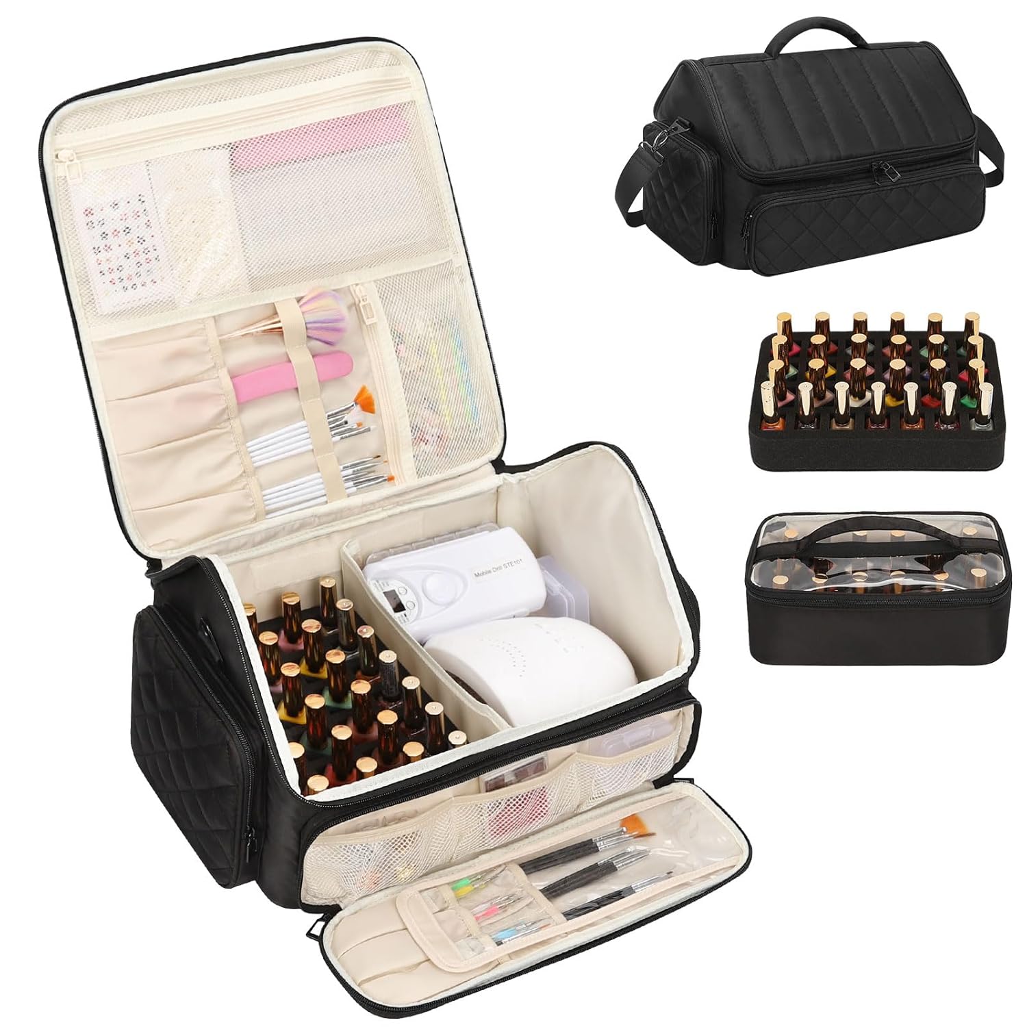 Nail Polish Organizer, Nail Organizers and Storage Bag Holds 43-65 Bottles Nail Polish and Nail Lamp, Travel Nail Tech Case Nail Bag Organizer Case for Nail Supplies & Manicure Tools, Black