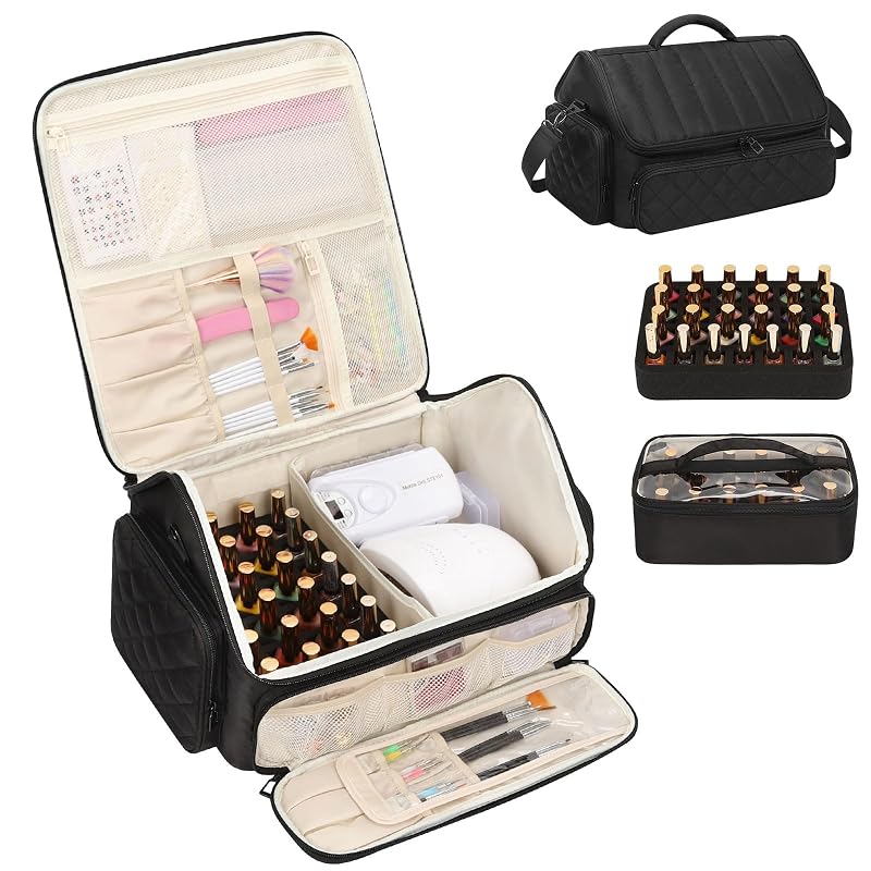 Estojo organizador para esmaltes onemoky com alça e divisórias, preto