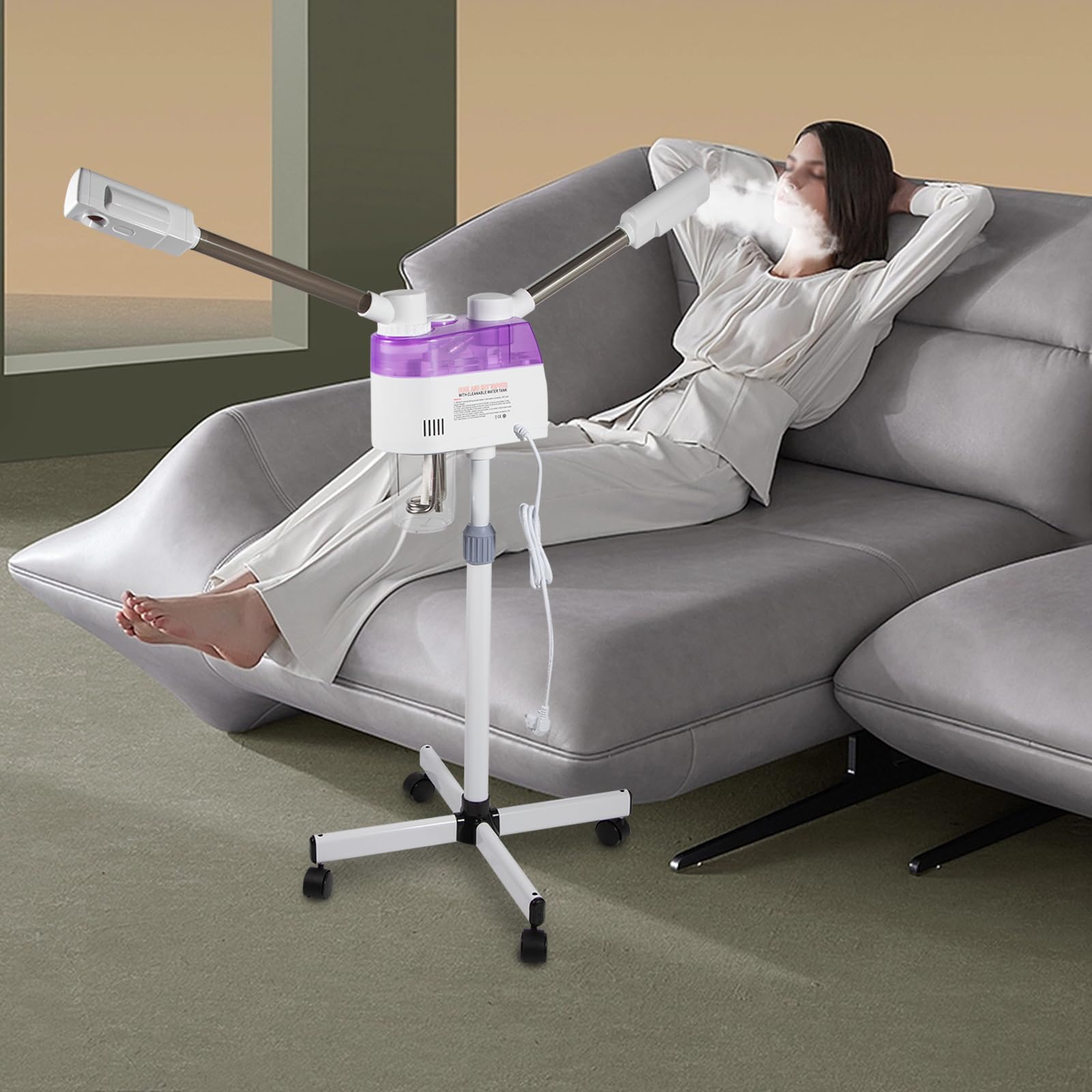 MINRS Evaporatore viso 2 in 1, 800 W, per sauna facciale, evaporatore con ugello caldo e freddo, vaporizzatore per sauna facciale, per famiglie, saloni di bellezza, spa