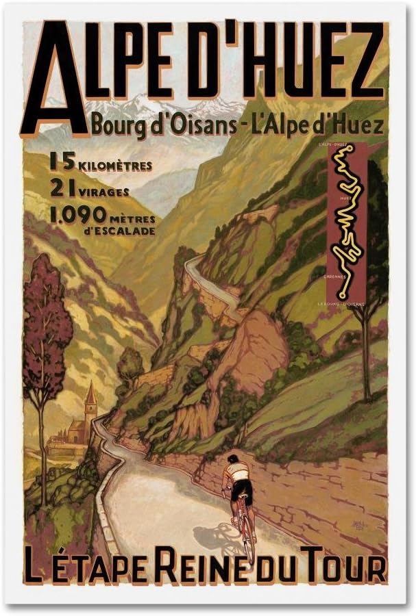 Vintage Alpe d'Huez Cycling Print on Canvas
