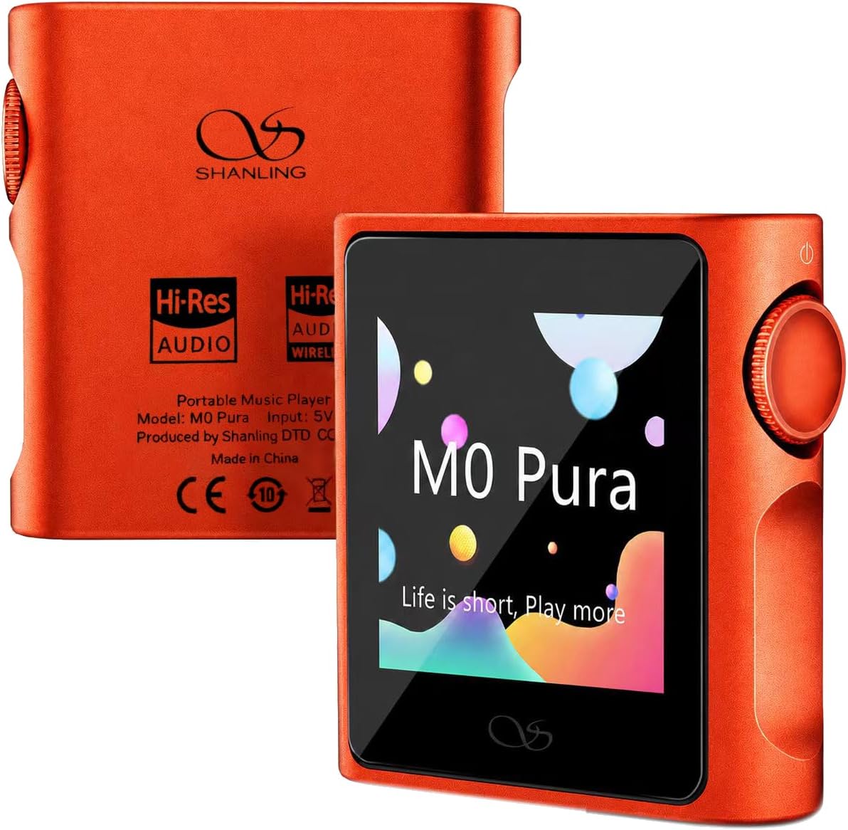SHANLING M0 Pura Hi-Fi MP3 Player, Dual CS43131 DAC, 250mW@32Ω Balanced Output, LDAC Bluetooth 5.0, USB DAC/AMP, Supports 2TB, 1.54" Touch Screen, Hi-Res Audio Player (Orange)
