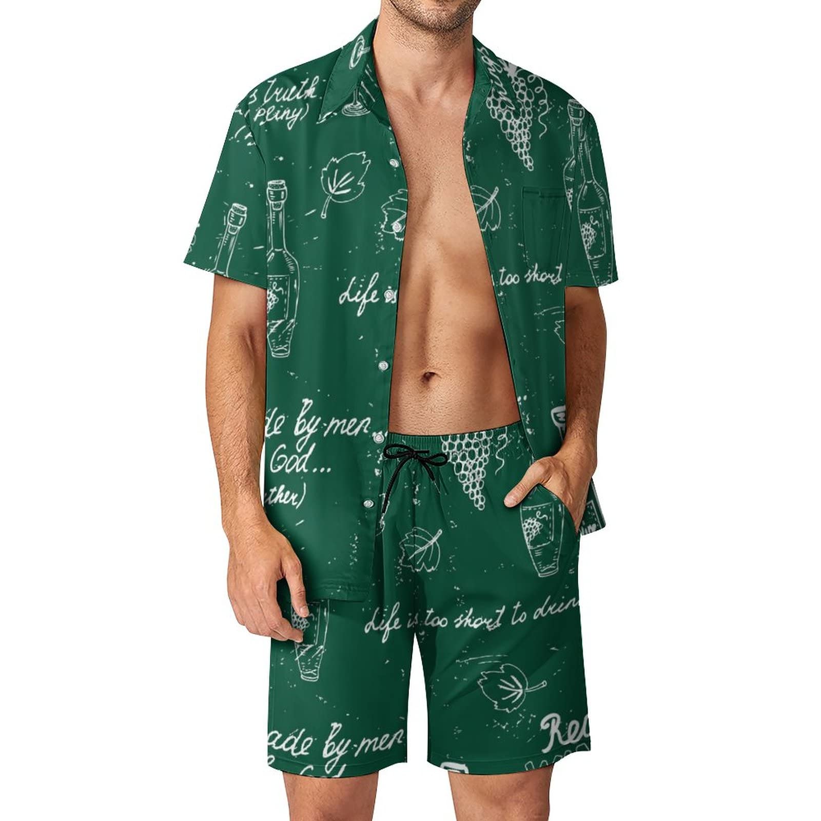 Amazon.com: Wine Repeat Pattern Casual Beach Suit Summer Beach 
