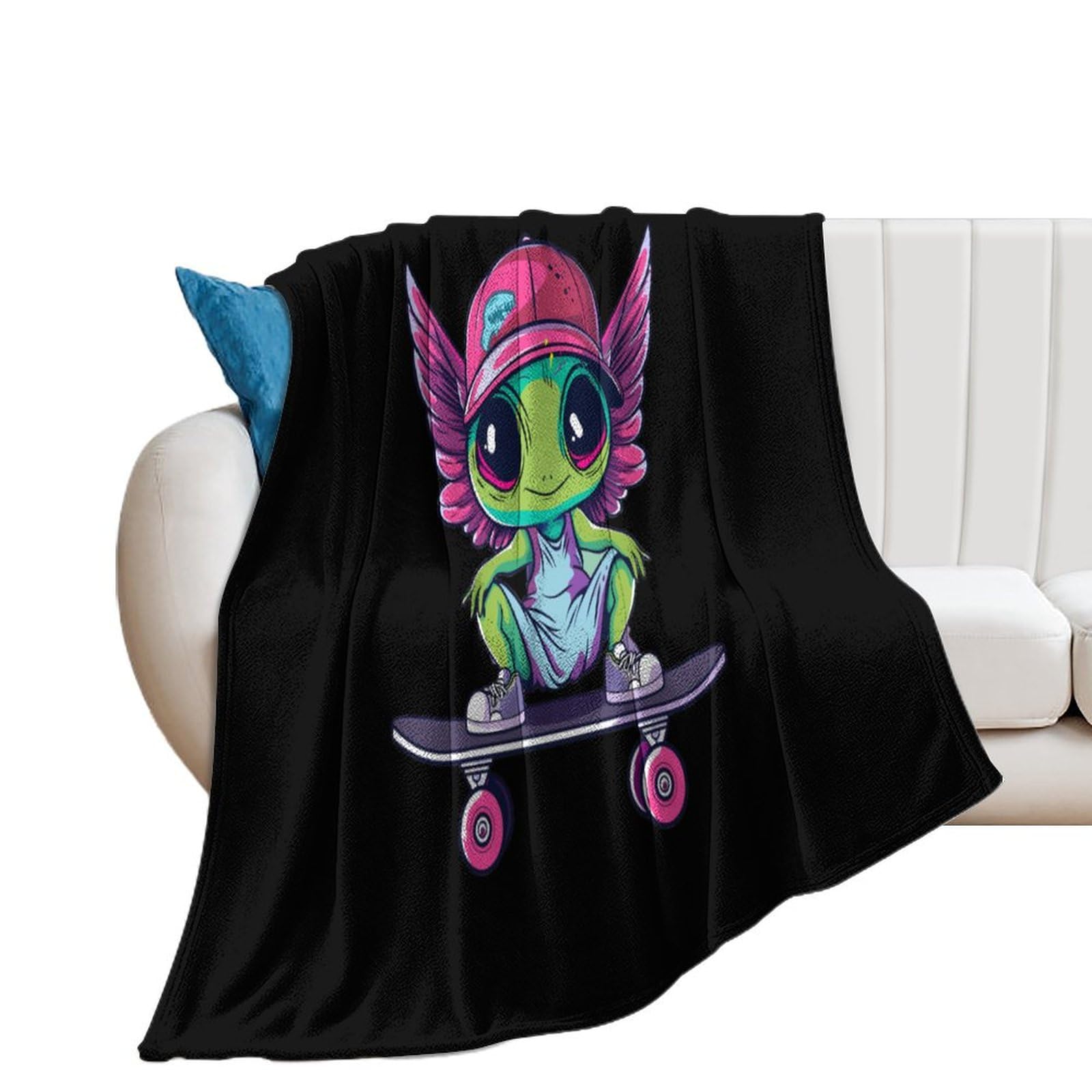 Cute Aliens Skateboard Soft Flannel Blanket Throw Fashion Plush Blankets Lightweight Throws for Couch Bed 66
