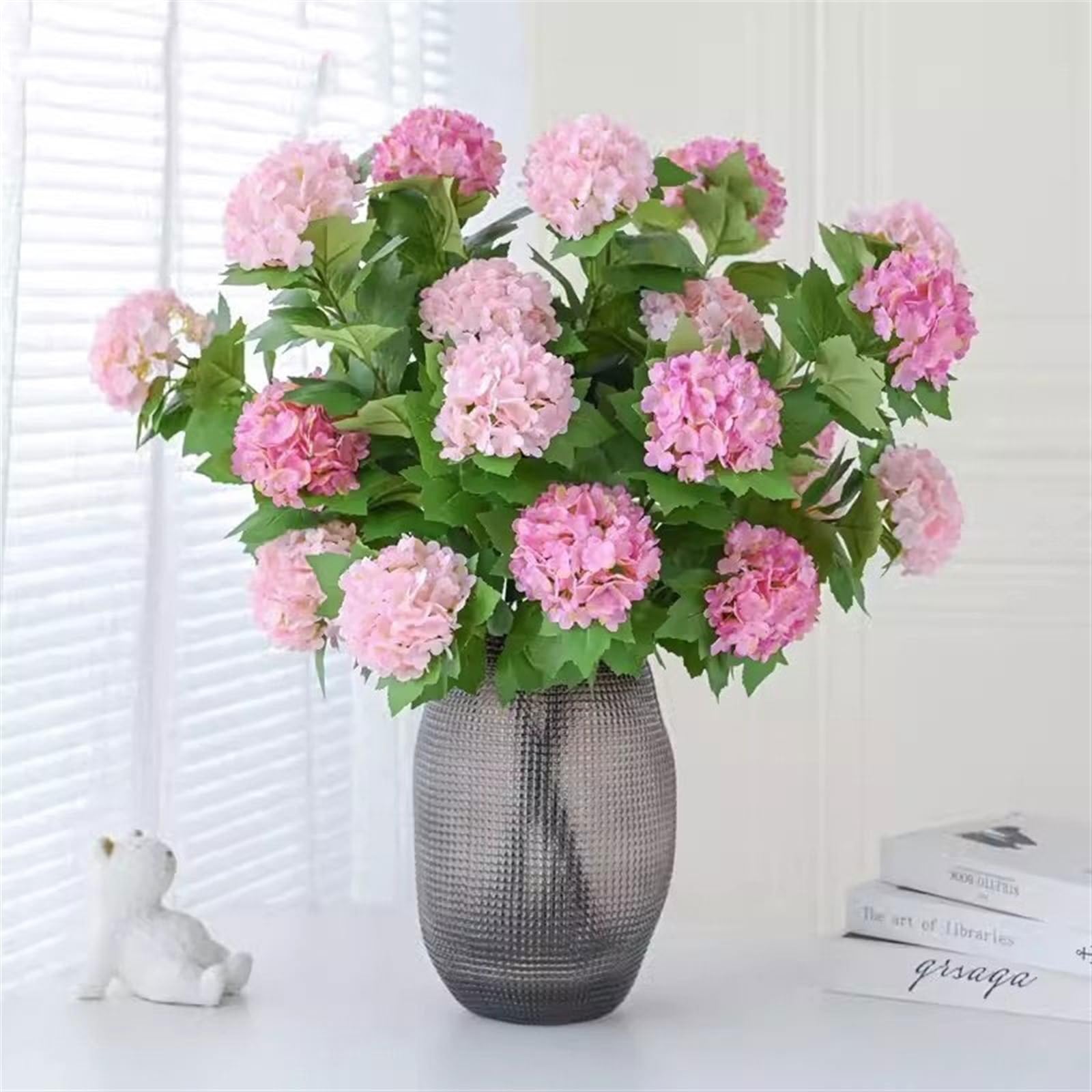 Künstliche Blumen mit Vase Simulation Hortensien Kunstblumen Hochzeitsdekoration Seidenblumen Heimtextilien Ornamente TV-Schrankmöbel Künstliche Blumen Deko(Color:10)