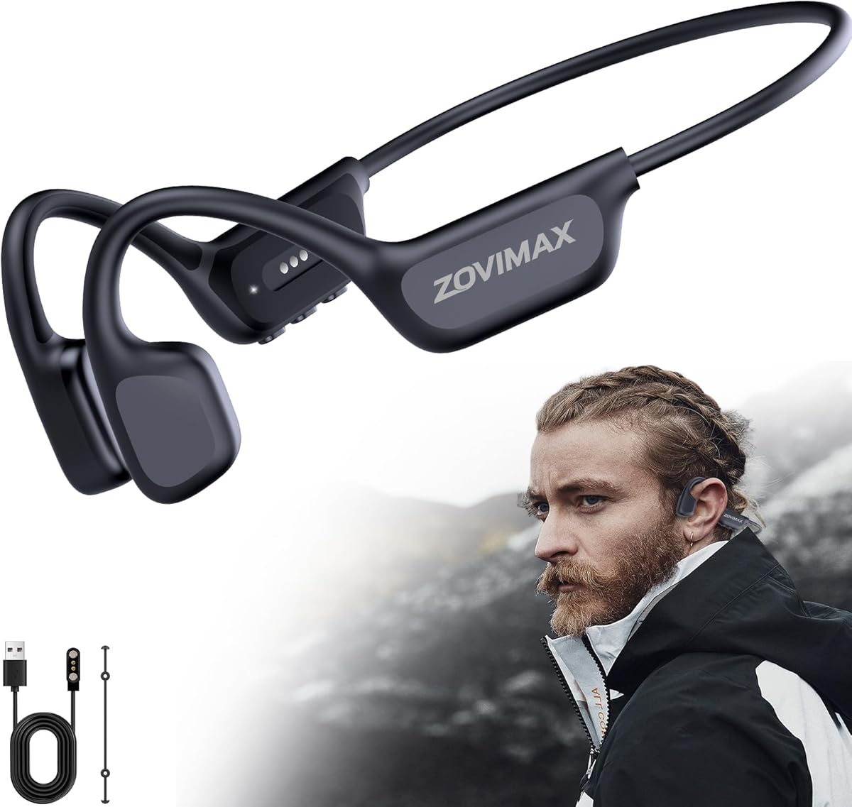 Militär Knochenschall Kopfhörer, Bluetooth 6.0, IP68 Wasserdichte Schwimmen Sportkopfhörer mit MP3-Player 32G Speicher, 12h Laufzeit Windschutz Open Ear Sportkopfhörer, Schwimmen/Laufen/Radeln