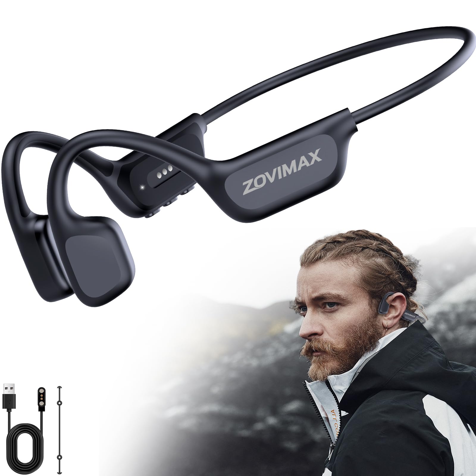 Military Bone Conduction Headphones, Bluetooth 6.0, IP68 Swimming Waterproof Sports Headphones with 32GB MP3, 12h AI Open Ear Anti-Wind-Earphone for Diving/Surfing/Racing/Cycling/Fitness