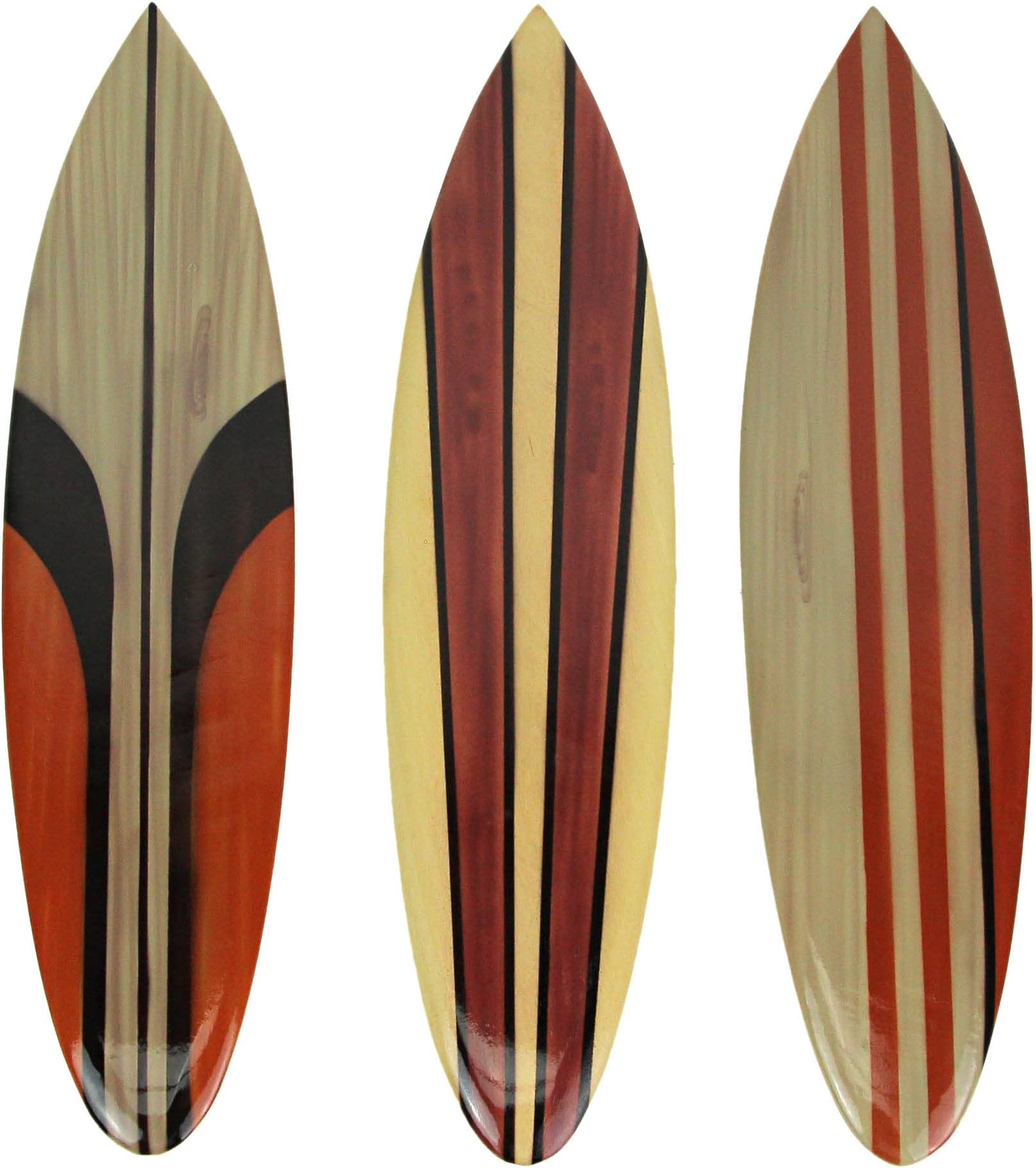 Set of 3 Hand-Carved and Painted 16-Inch Wooden Surfboard Wall Hangings - Unique Beach Art Decorations for Your Home - Transform Your Space into a Coastal Paradise