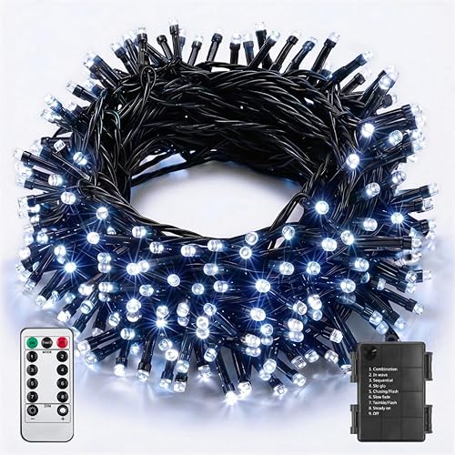 ITICdecor Luces de Cadena de Navidad de 33 pies con 100 LED, Luces de Cadena de Hadas Estrelladas Impermeables a Batería, 8 Modos de Luces