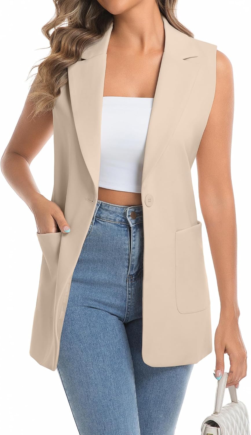 IDEALSANXUN Womens Long Vest Sleeveless Blazer Dressy Spring Summer Suit Jackets - Image 2