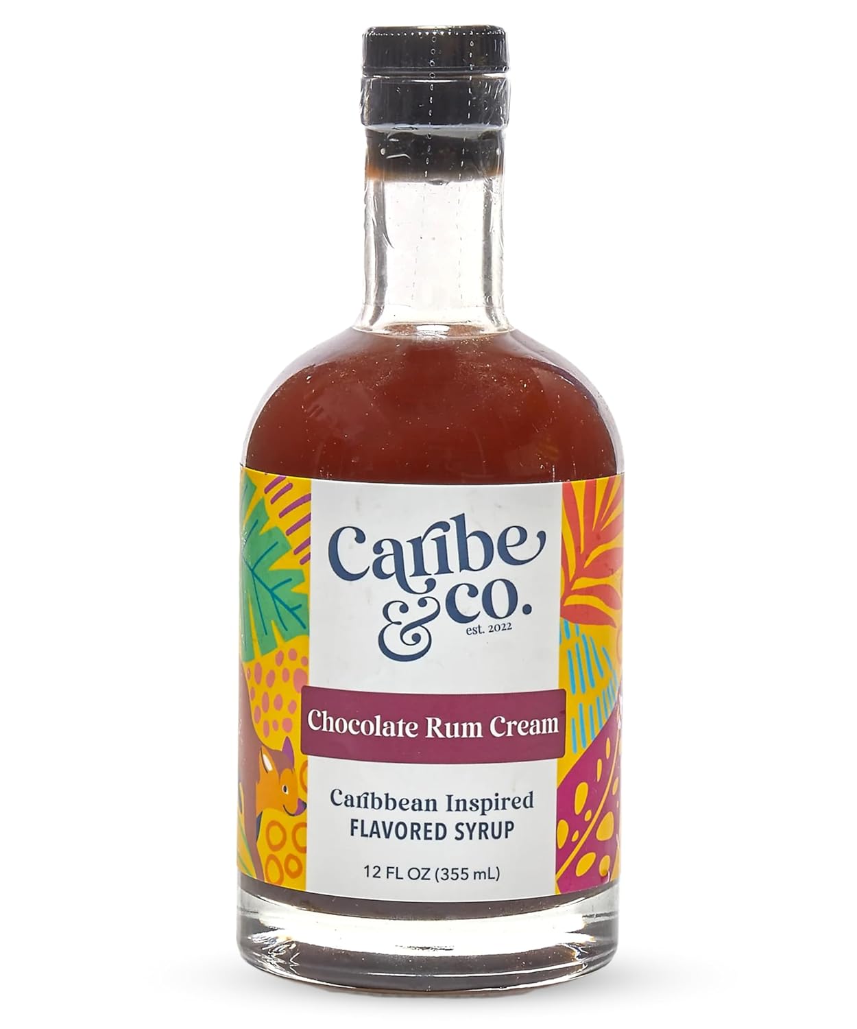 Caribe & Co., Chocolate Rum Cream Flavored Syrup- All-Natural Coffee Syrup, Great for Cocktails, Mocktails, Lattes, Desserts, & More, No Artificial Flavors or Sweeteners - 1 Pack, 16oz