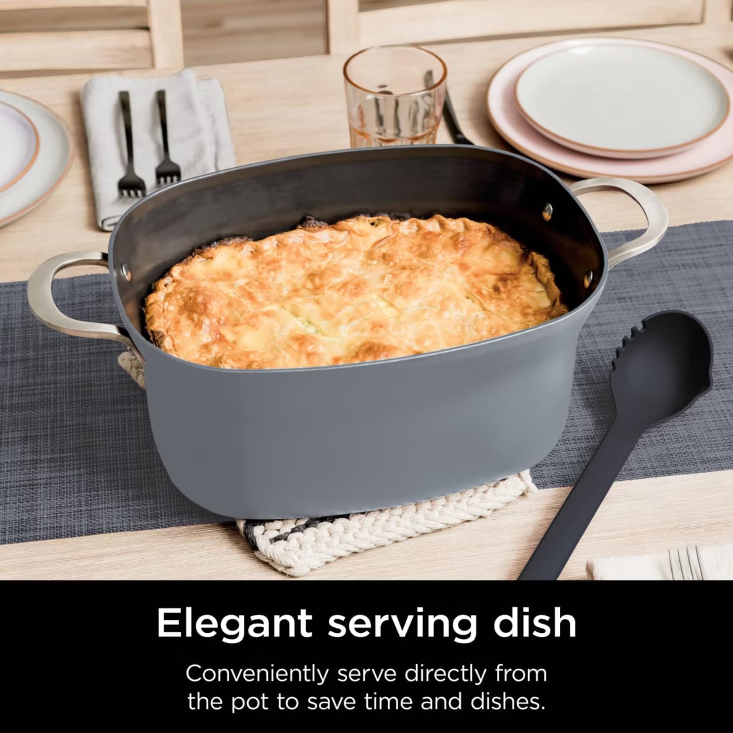Foodi Possible Cooker, 8.5 Quart, 6-in-1 Multi-Cooker, Slow Cooker, Steamer, Glass Lid Integrated Cooking Utensil, Nonstick, Oven Safe Pot to 500°F, MC1000WM (Sea Salt Grey)