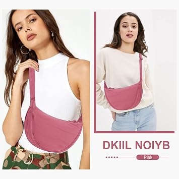 DKIIL NOIYB Crescent Bag for Women, Nylon Cross Body Bag Portable Crescent Purse with Adjustable Strap Solid Color Sling Shoulder Purse