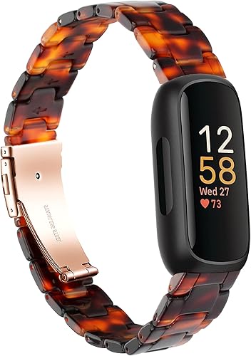 Wongeto Compatible con Fitbit Inspire 3 Band para mujeres y niñas, correa de reloj de resina de tortuga, pulsera ajustable de repuesto delgada para